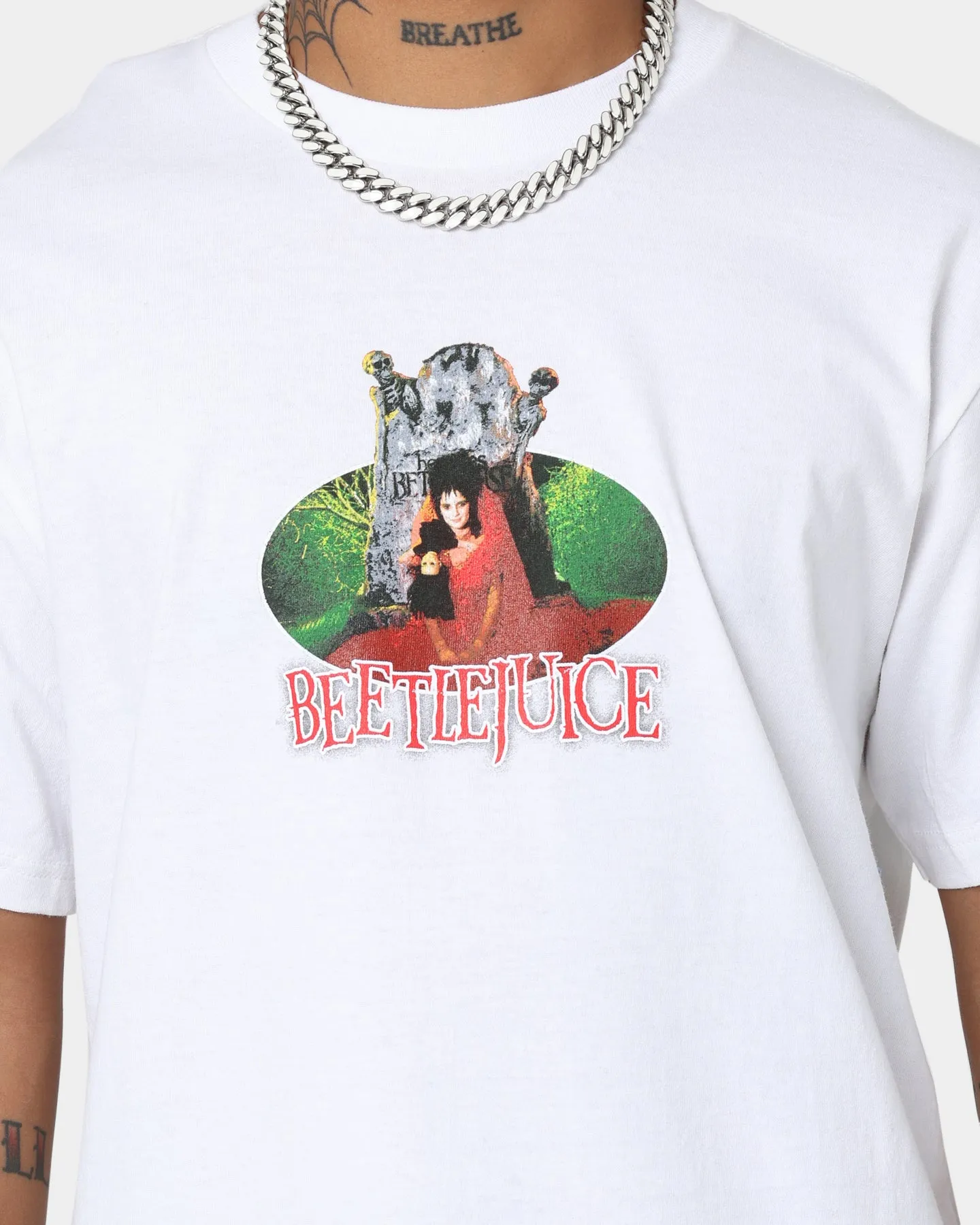 American Thrift X Beetlejuice Lydia T-Shirt White Trendy Top Non Restrictive Cut