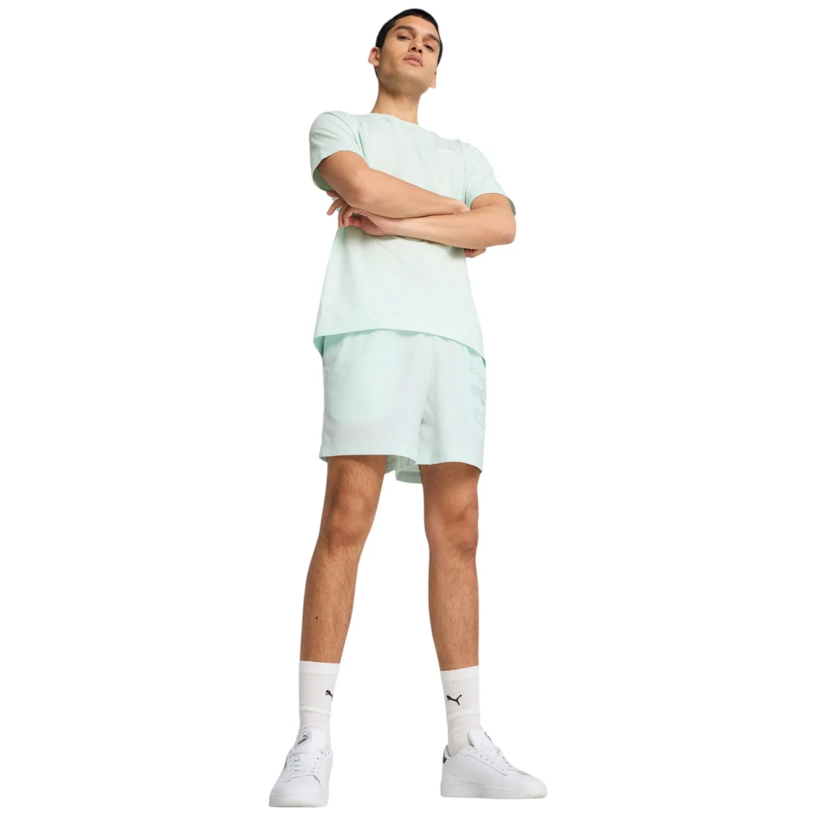 Non Restrictive Movement Puma Essentials Logo Lab Mens 5" Regular-Fit Training Short