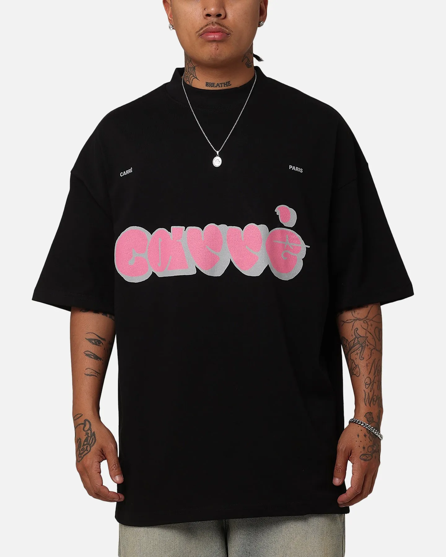 Sporty and Stylish Carre Experienced Mock Oversized T-Shirt Black