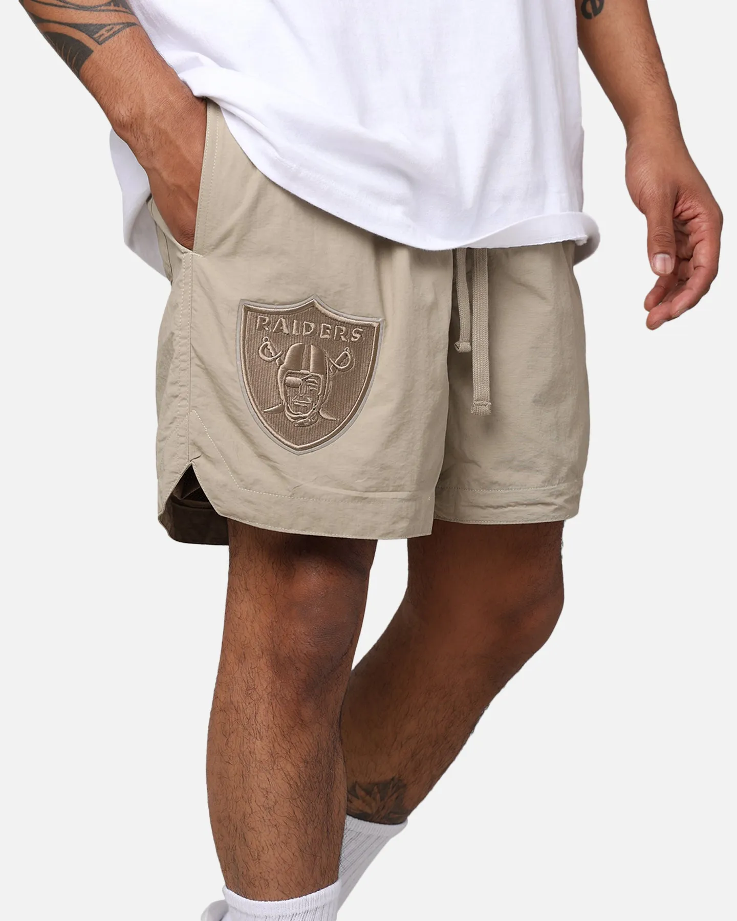 rayon fabric Snag Free Design Pro Standard Las Vegas Raiders Neutral 2.0 Shorts Taupe