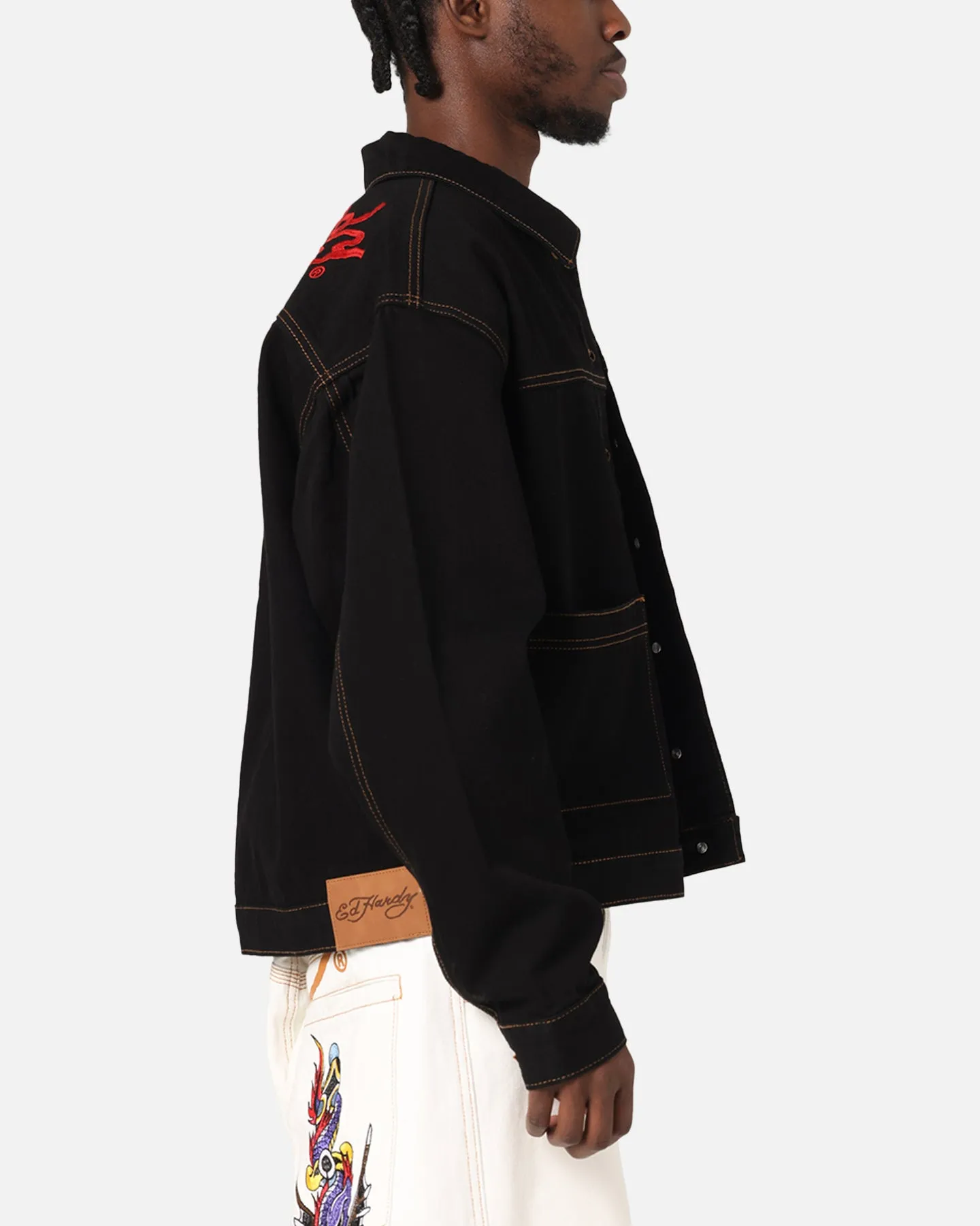 Business Meeting Relaxed Fit Ed Hardy Coach Denim Jacket Black