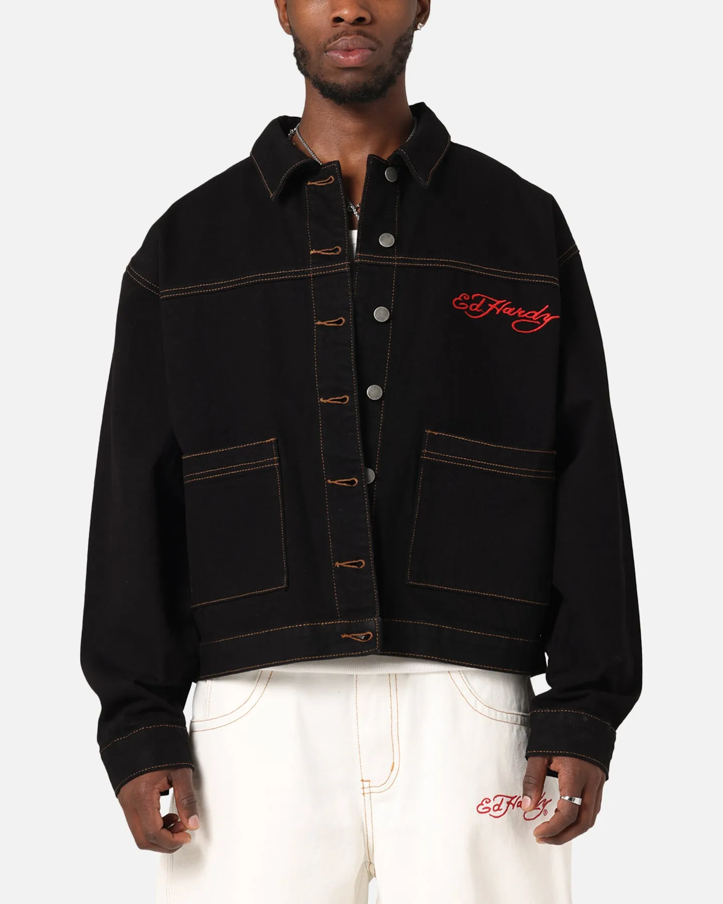 Long Sleeve Ed Hardy Coach Denim Jacket Black