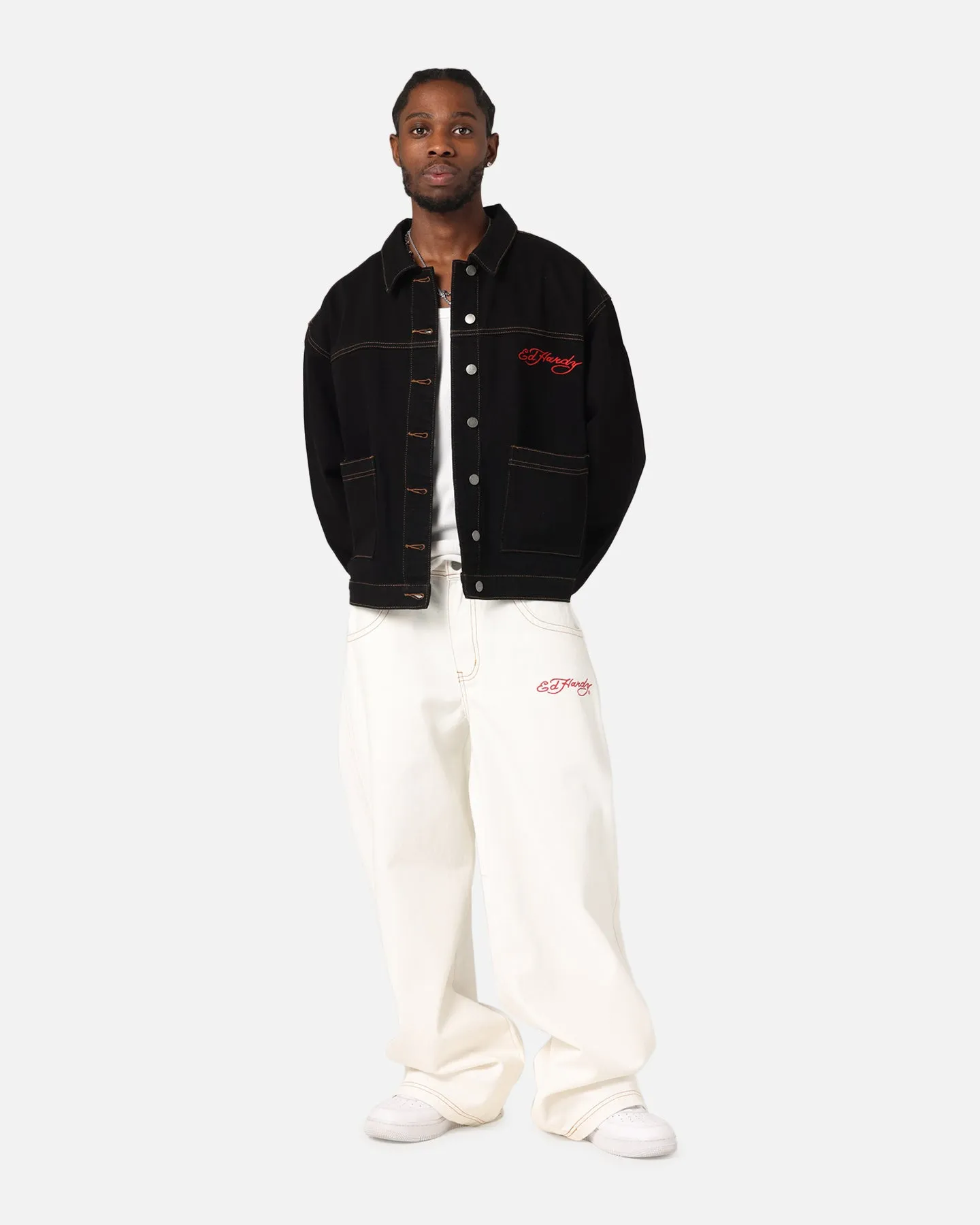 Sleek Layer Ed Hardy Coach Denim Jacket Black