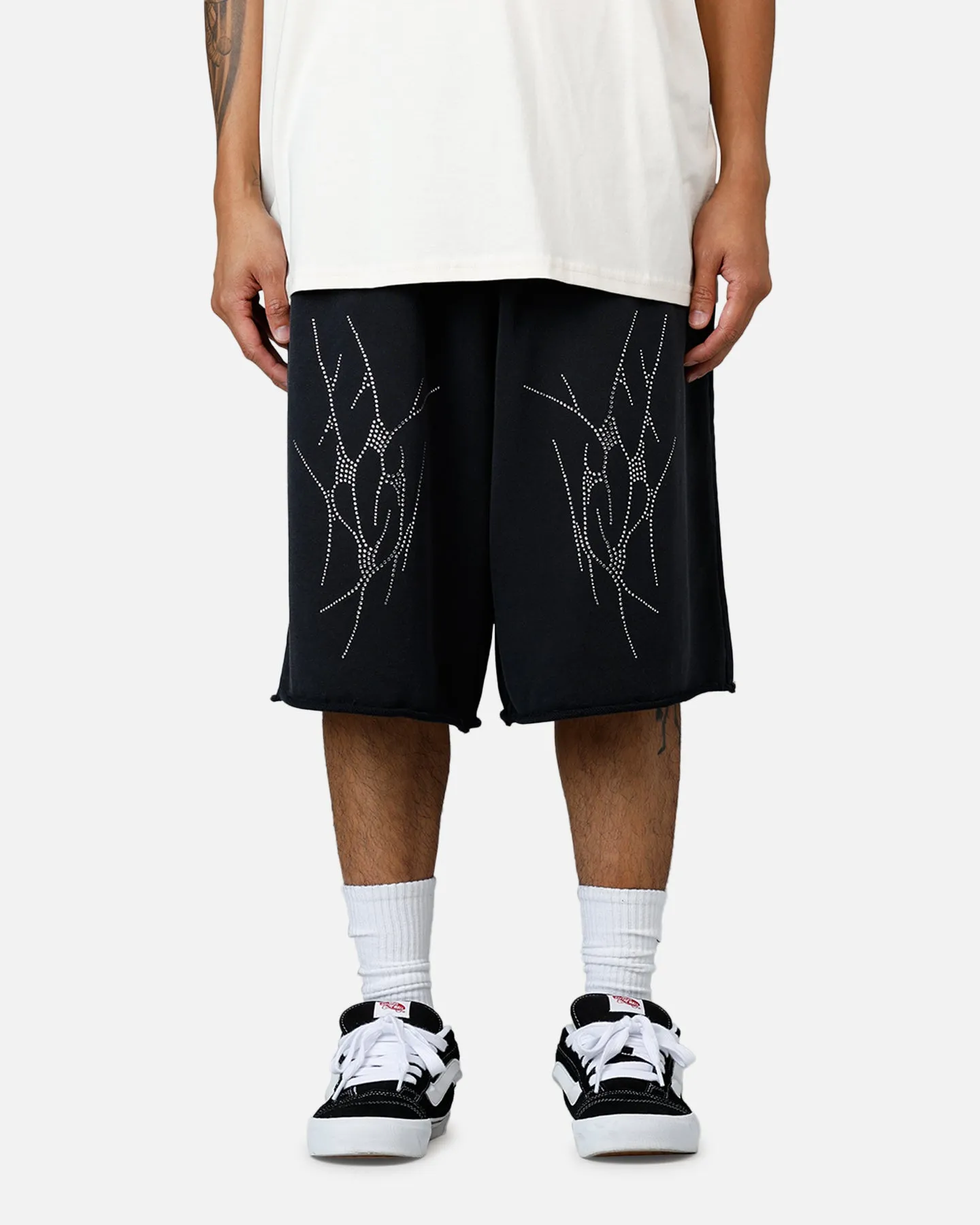 HighBackRise Anti Pilling Fabric Saint Morta Warrior Baggy Sweat Shorts Washed Black