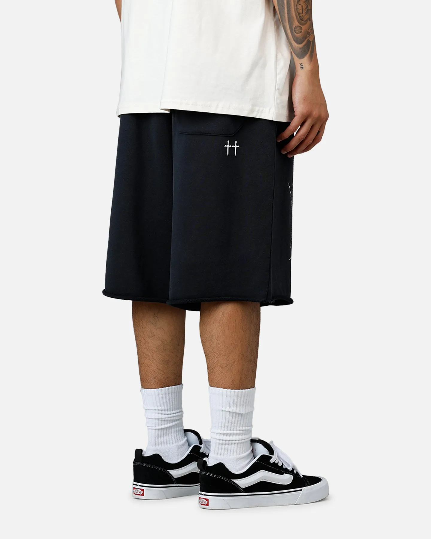 Saint Morta Warrior Baggy Sweat Shorts Washed Black Light Design soccer uniform