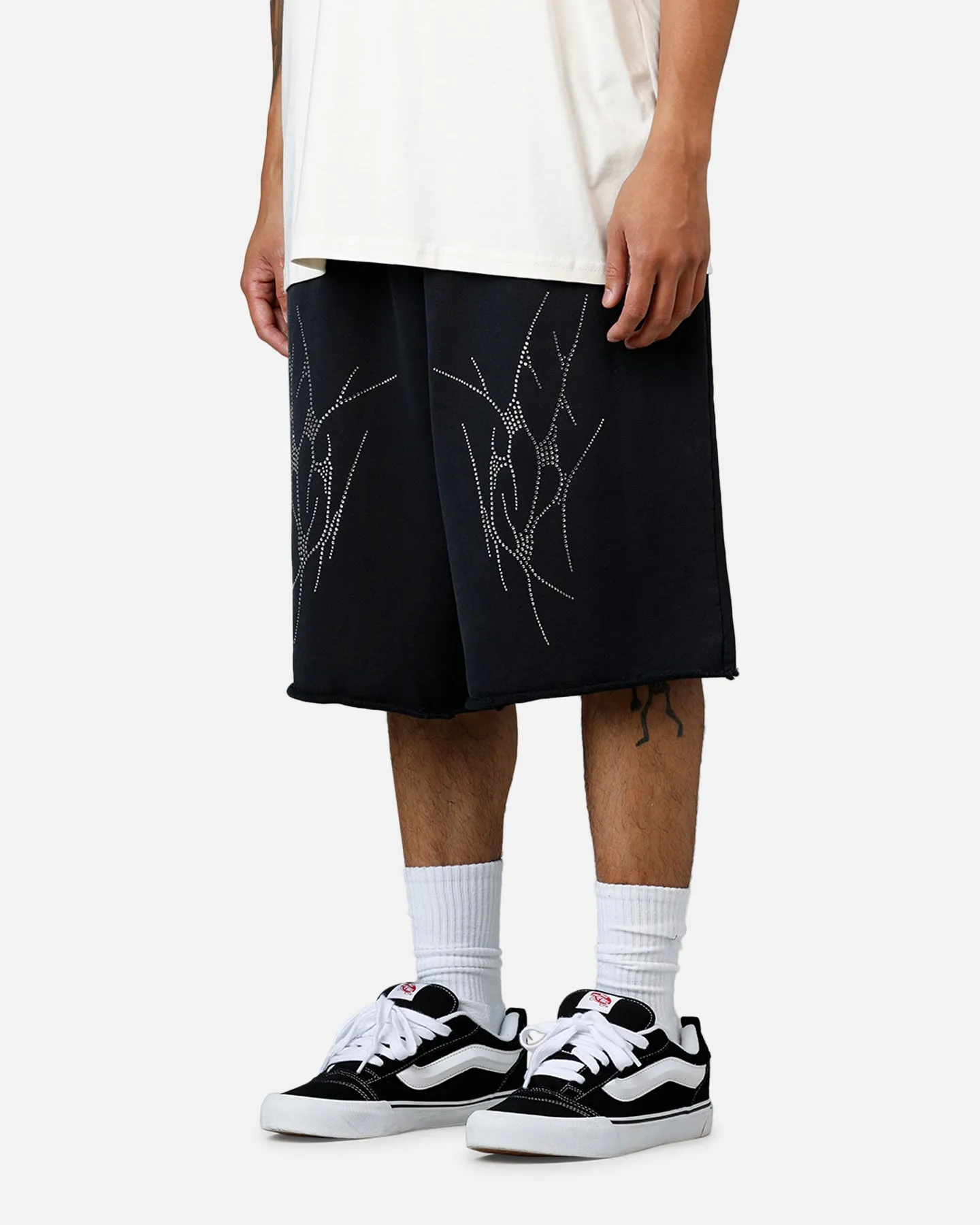 Saint Morta Warrior Baggy Sweat Shorts Washed Black Unique Pattern Stretch Wear