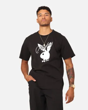 Fresh Outfit Smart Casual Playboy Playboy Bunny Script T-Shirt Black