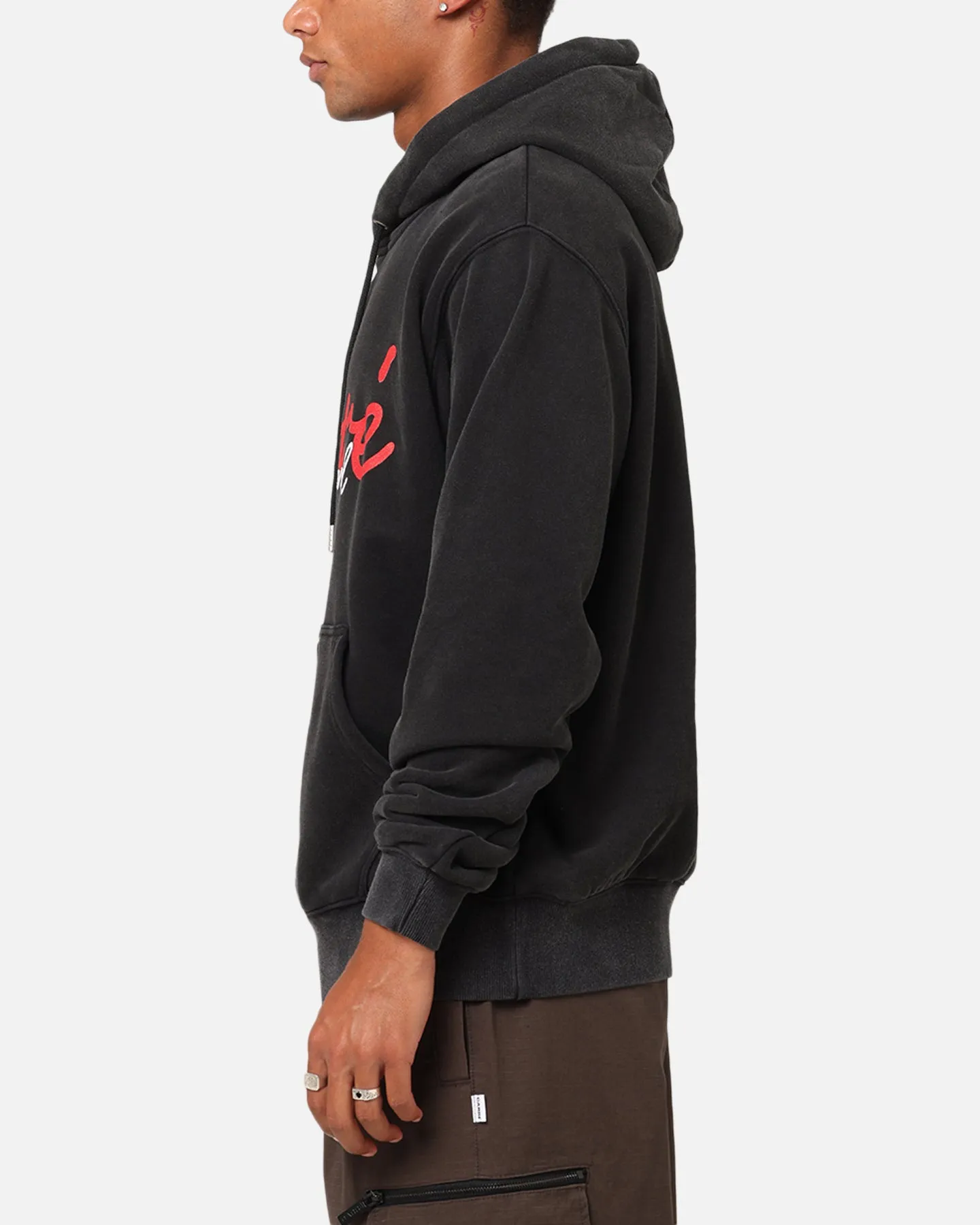 Carre International Script Hoodie Vintage Black Raglan sleeves Breathable knit