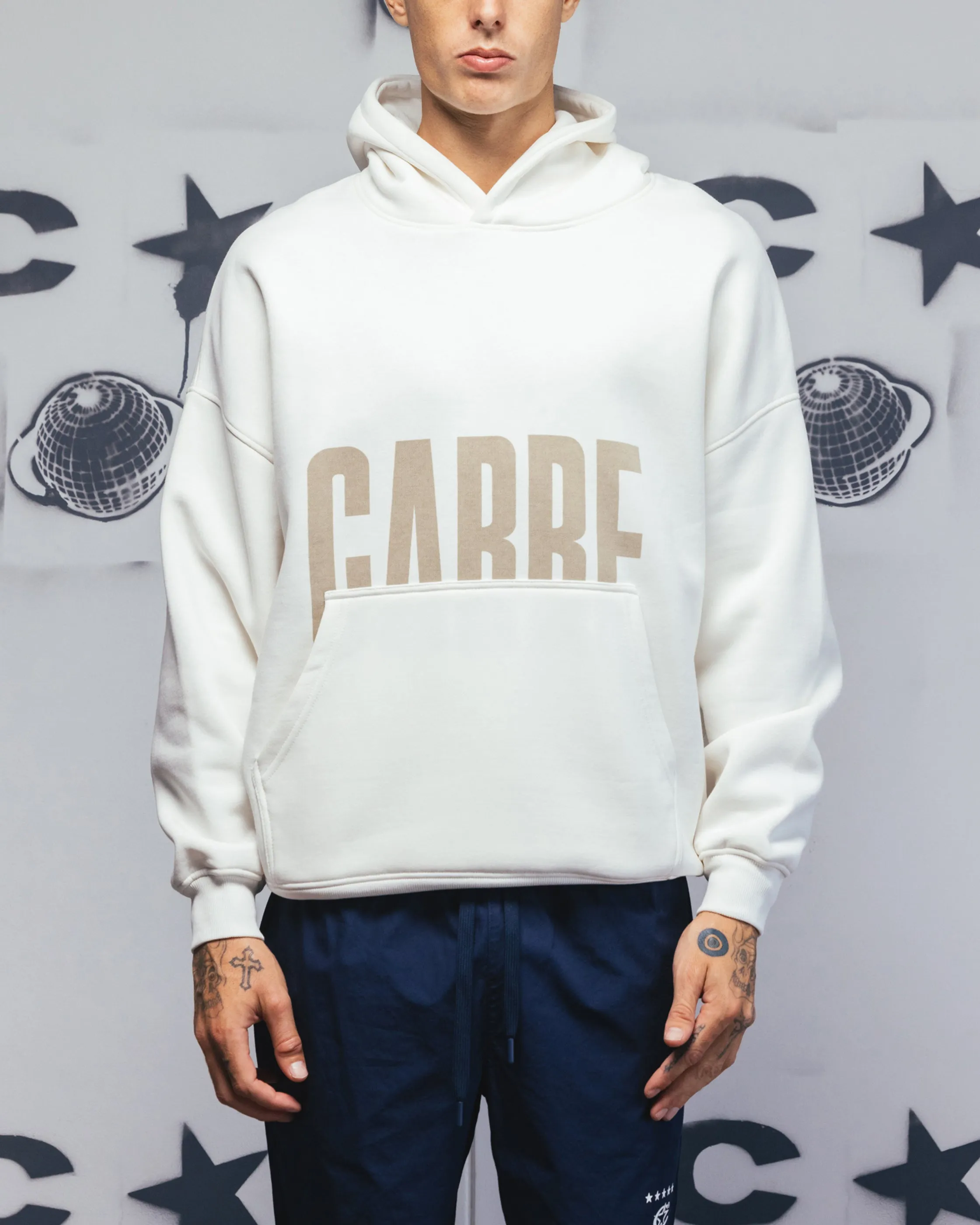 Urban Explorer Poly Cotton Blend Carre Premium Essentials Hoodie Cream