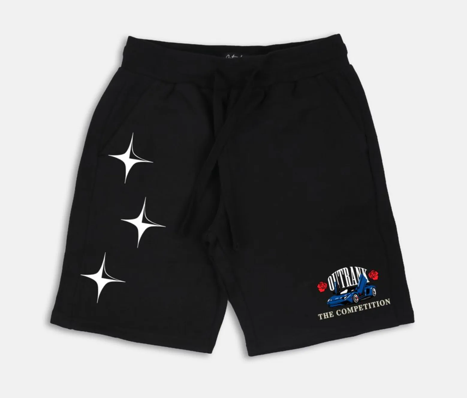 Outrank The Competition Embroidered and Printed Shorts (Black) Fantasy Glow