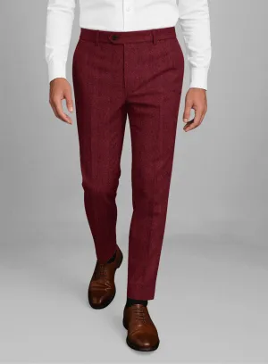 Italian Wide Herringbone Wine Tweed Pants Comfort Wear Elegant Wear