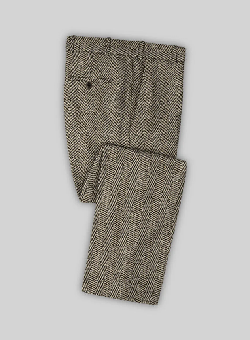 Italian Highlander Stone Beige Herringbone Tweed Pants Seasonal Wear
