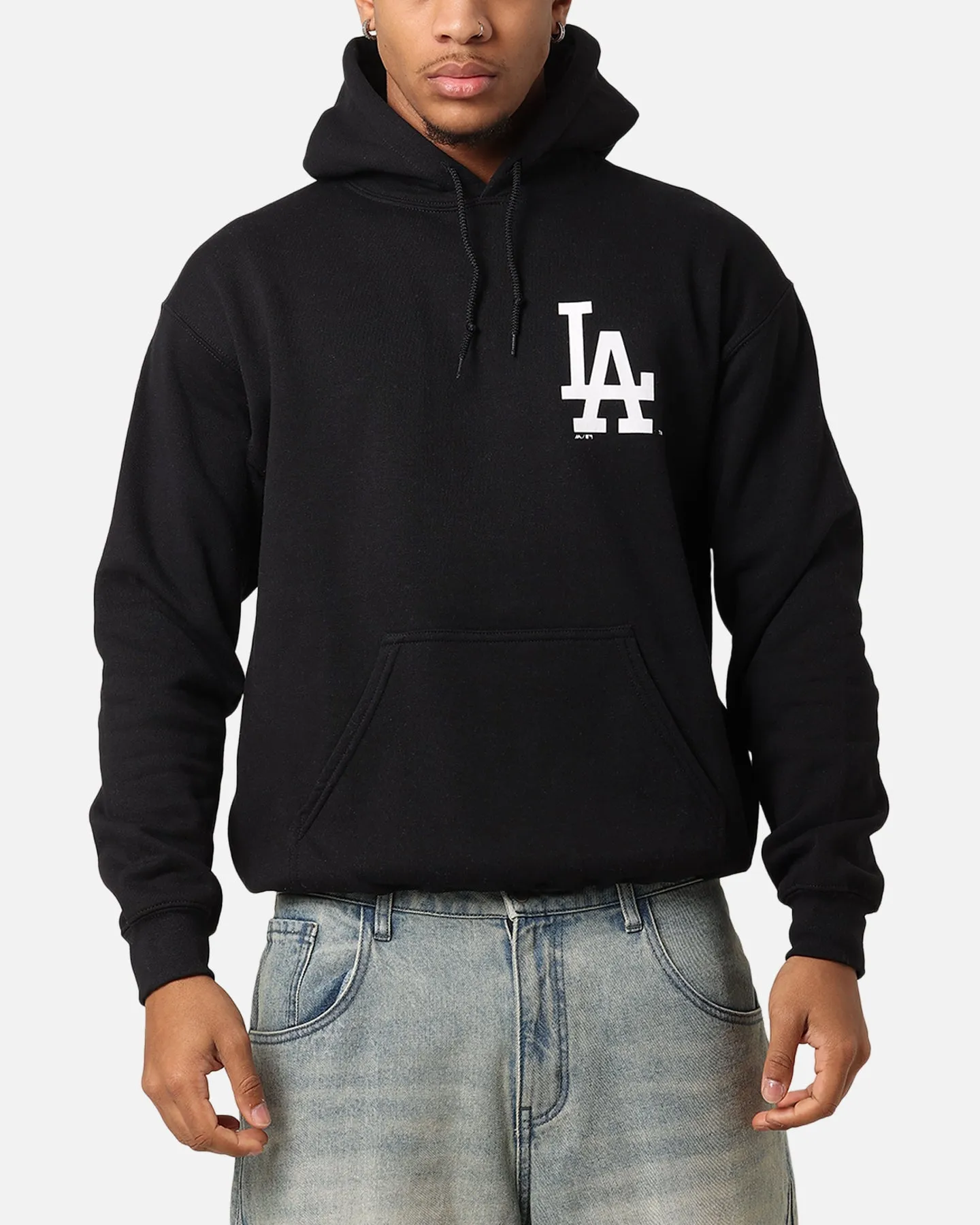 Majestic Athletic Los Angeles Dodgers Doyers Chest Hoodie Black Reinforced Zipper Guard All Season Versatility