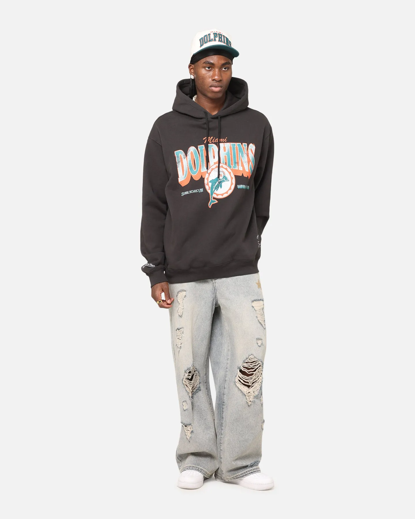 Mole like Squirrel like Mitchell & Ness Miami Dolphins Arch Hoodie Faded Black
