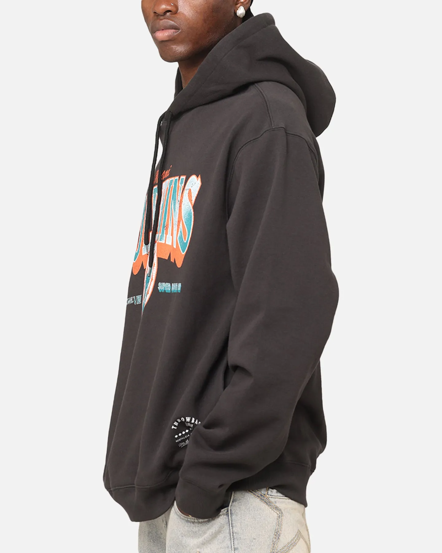 Mitchell & Ness Miami Dolphins Arch Hoodie Faded Black Wrinkle Free Fabric