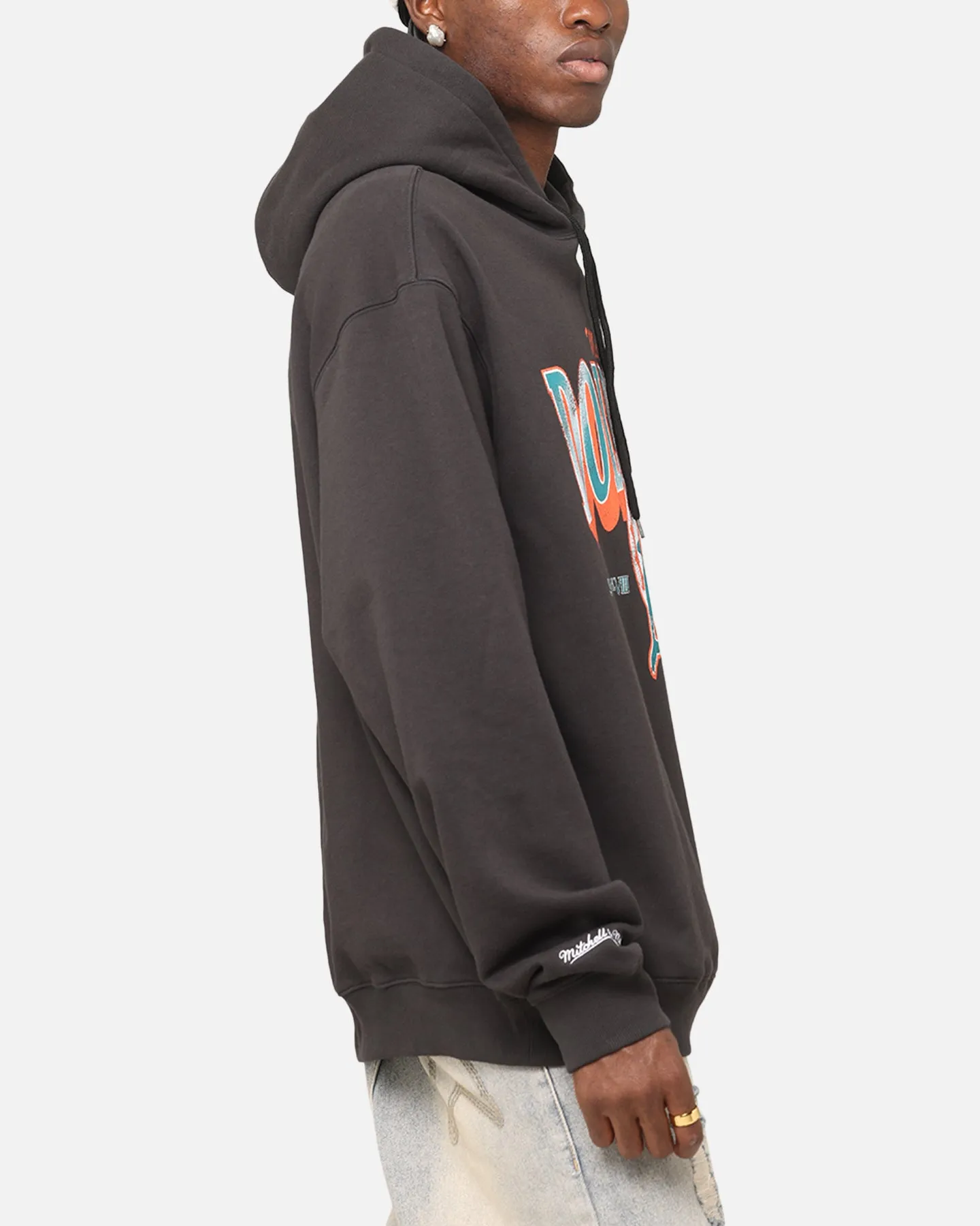 Mitchell & Ness Miami Dolphins Arch Hoodie Faded Black Low Profile Branding Chiffon details
