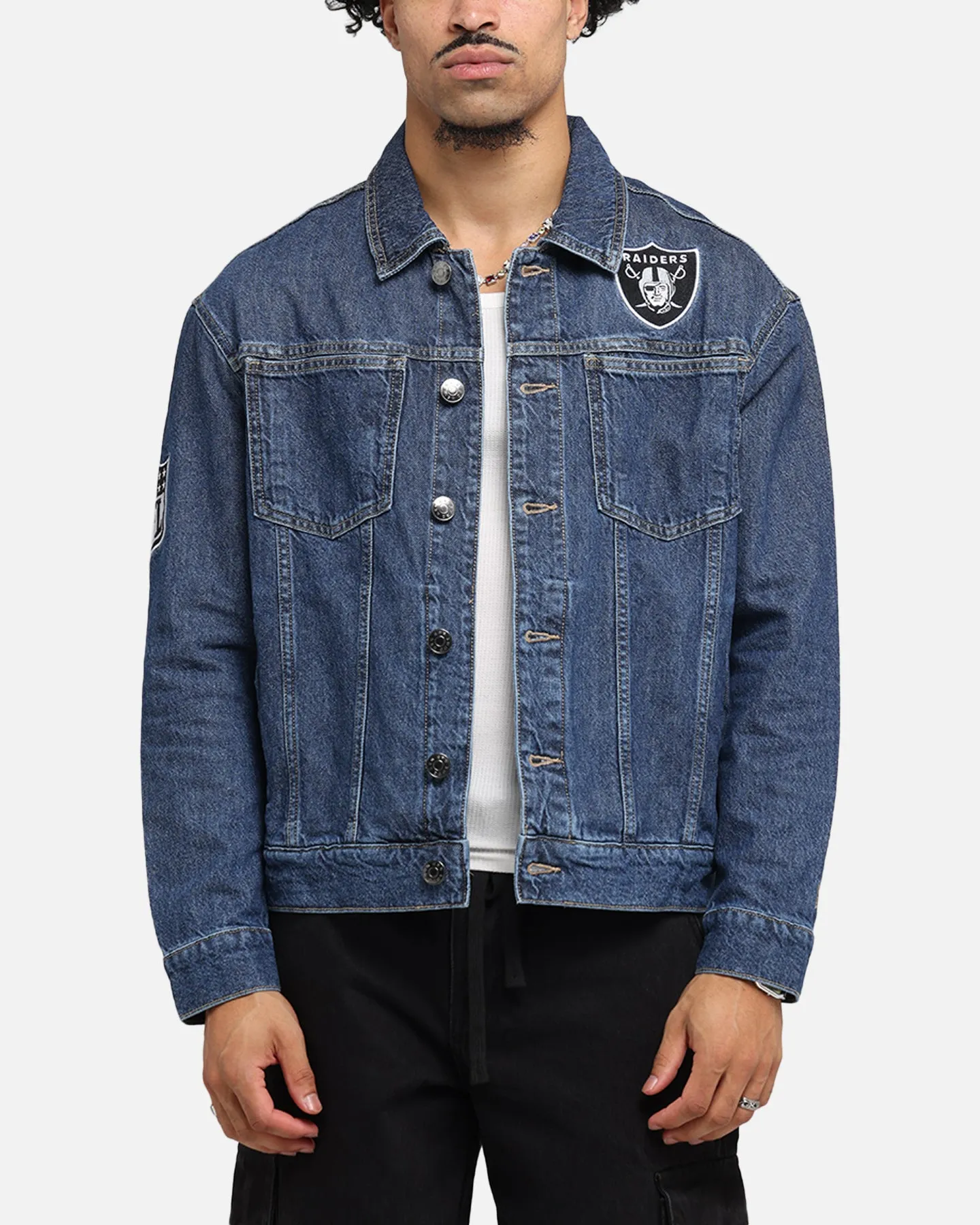 night Winter Ready New Era Las Vegas Raiders NFL Denim Jacket Dark Blue