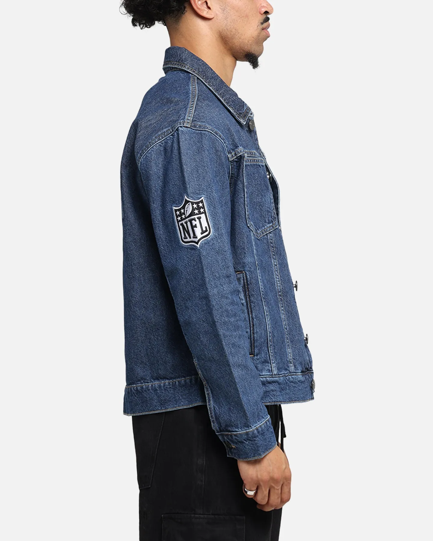suitable for water sports work - from - home New Era Las Vegas Raiders NFL Denim Jacket Dark Blue