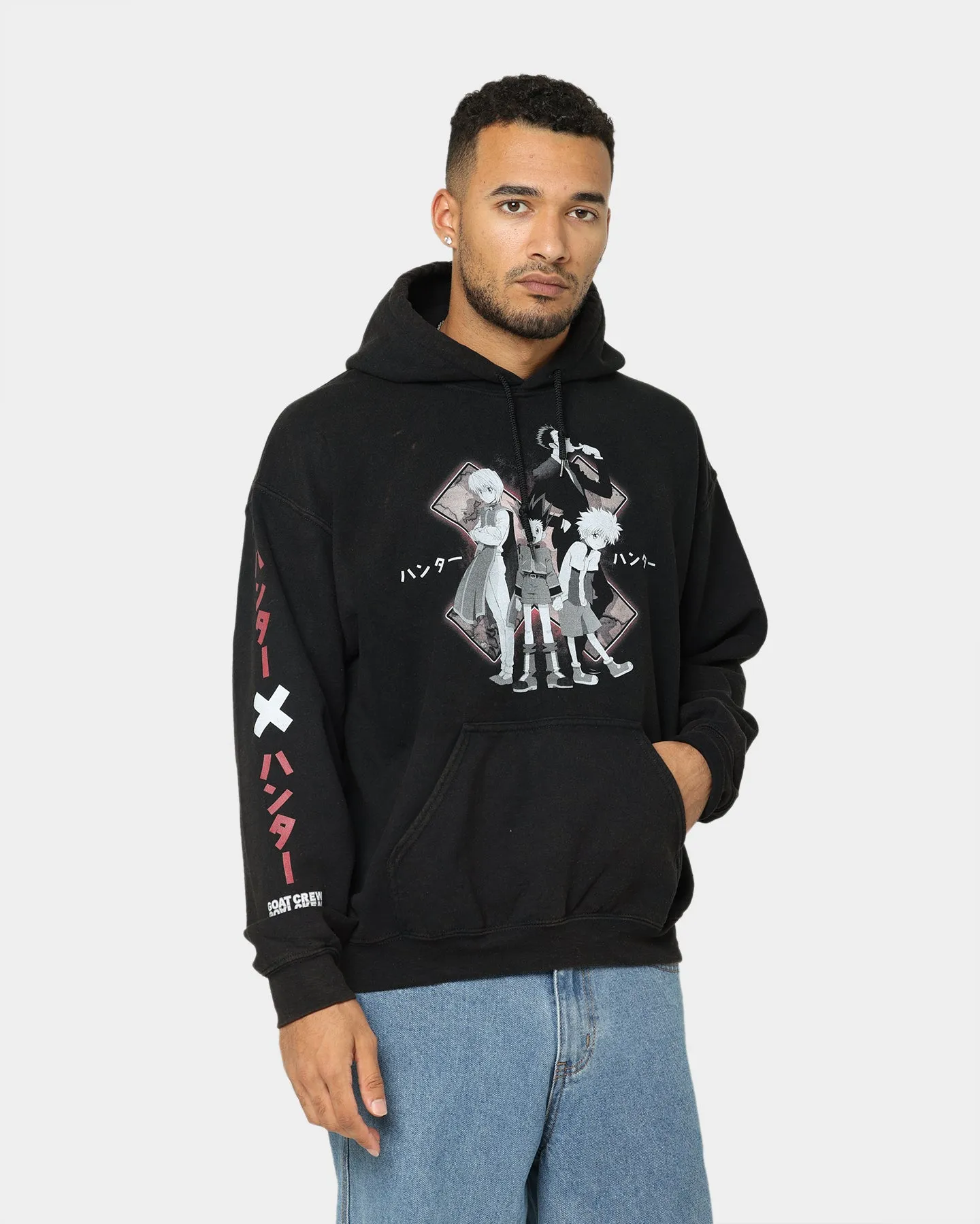 Embroidered Logo Goat Crew X Hunter X Hunter Vintage Hoodie Black Wash