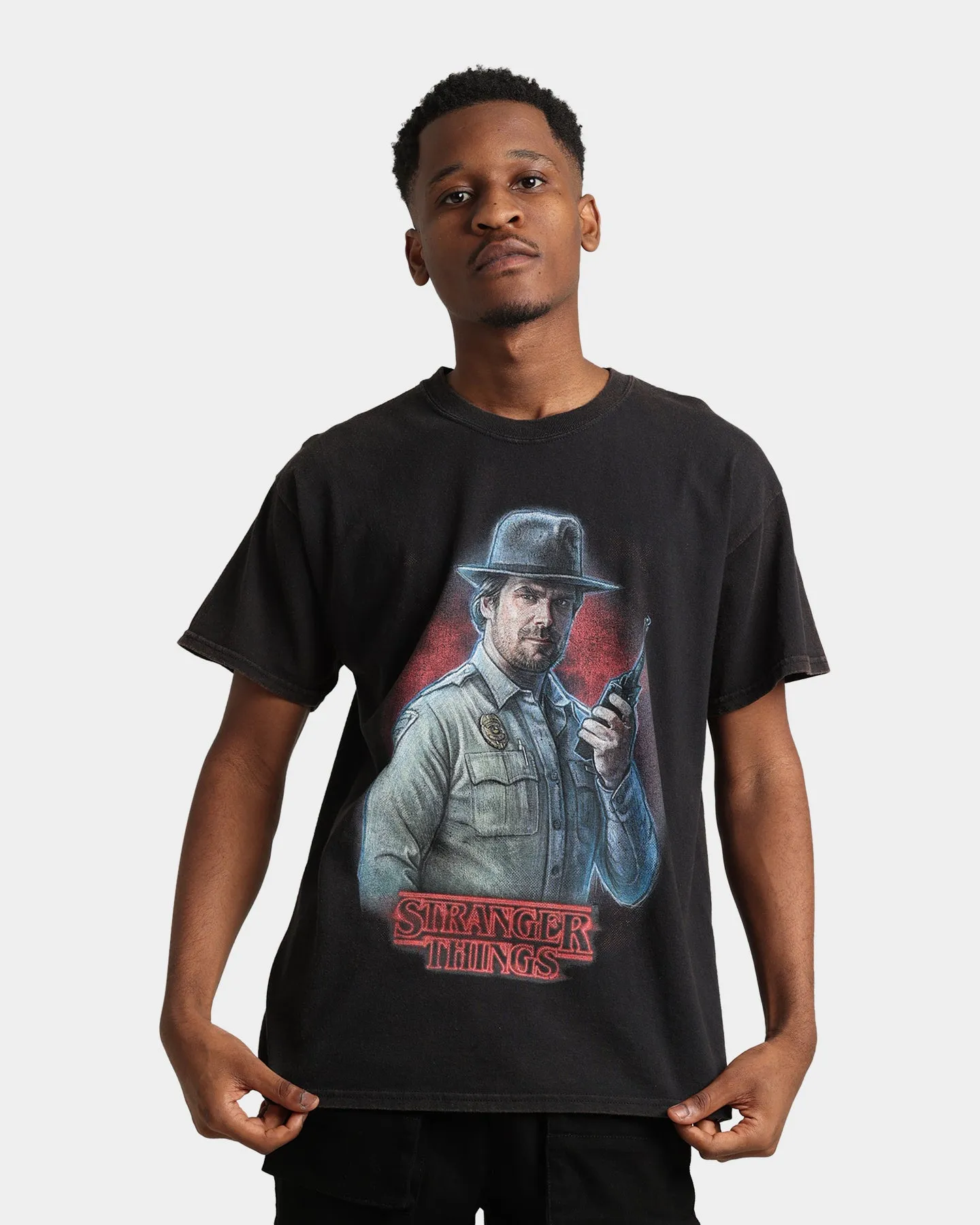 Goat Crew X Stranger Things Chief Hopper Vintage T-Shirt Black Wash Stylish Essential Relaxed Wear