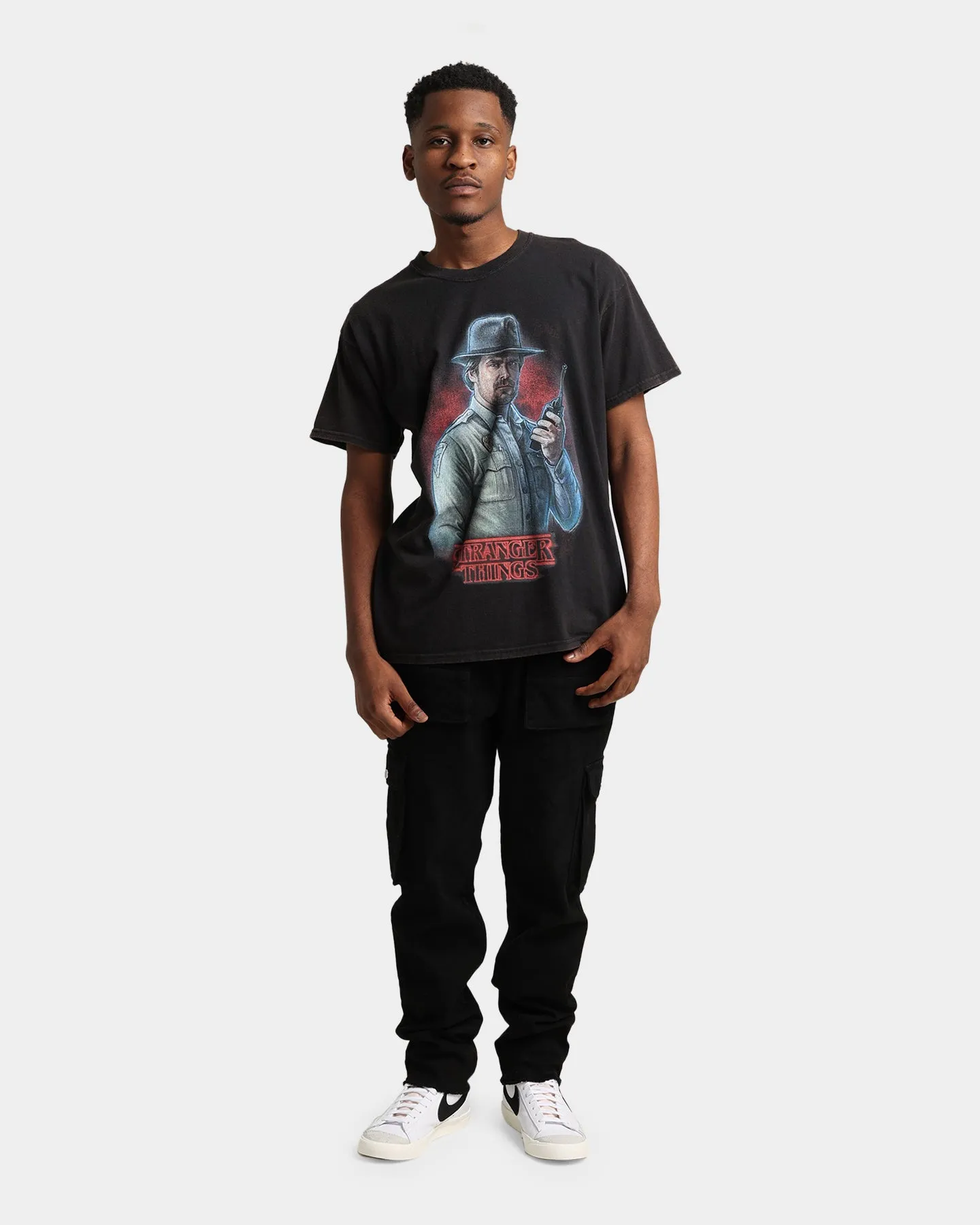 Seasonal Layering Workout Goat Crew X Stranger Things Chief Hopper Vintage T-Shirt Black Wash