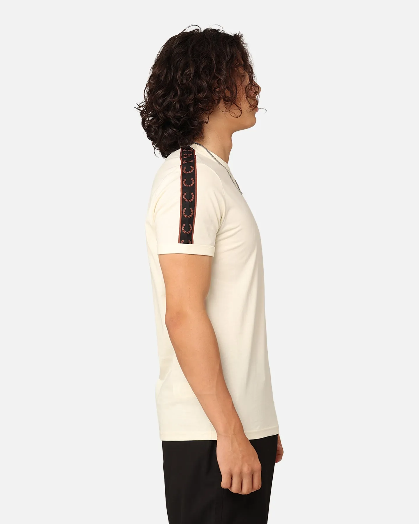 Heavyweight Weave Soft Finish Fred Perry Contrast Tape Ringer T-Shirt Ecru/Whisky Brown