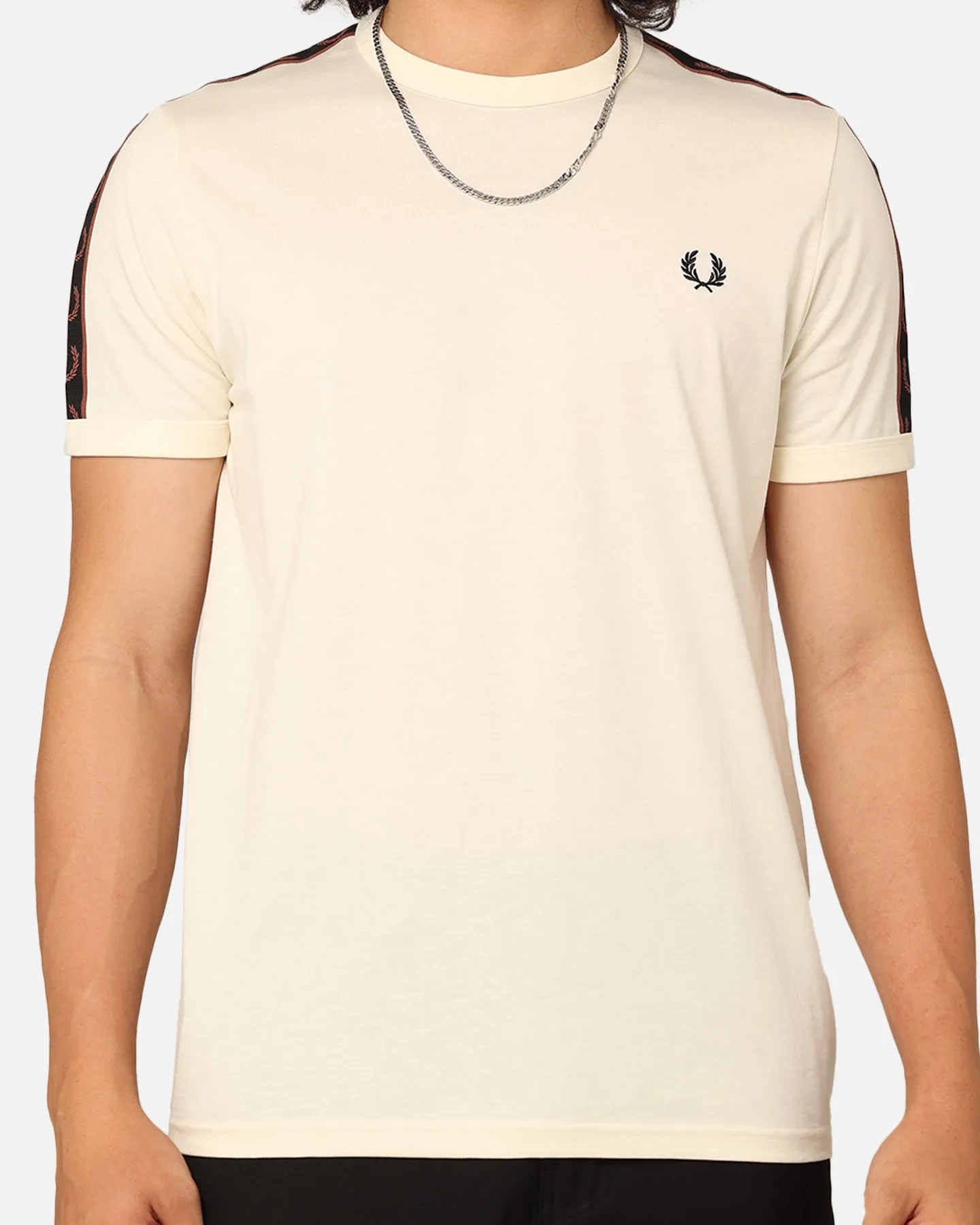 Eco Friendly Material Soft and durable Fred Perry Contrast Tape Ringer T-Shirt Ecru/Whisky Brown