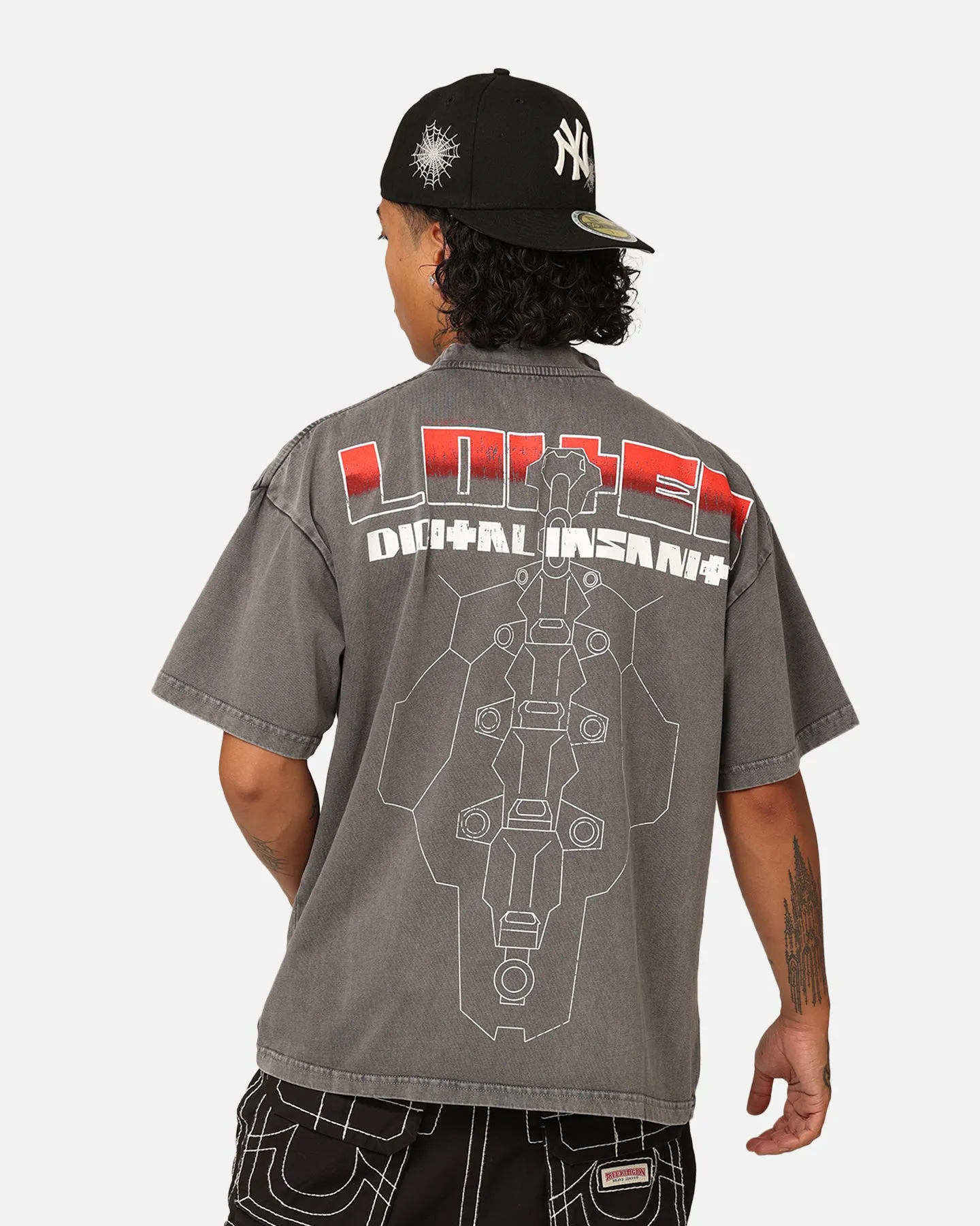 Minimalist Stitching Abstract mystery Loiter Digital Insanity Vintage T-Shirt Charcoal