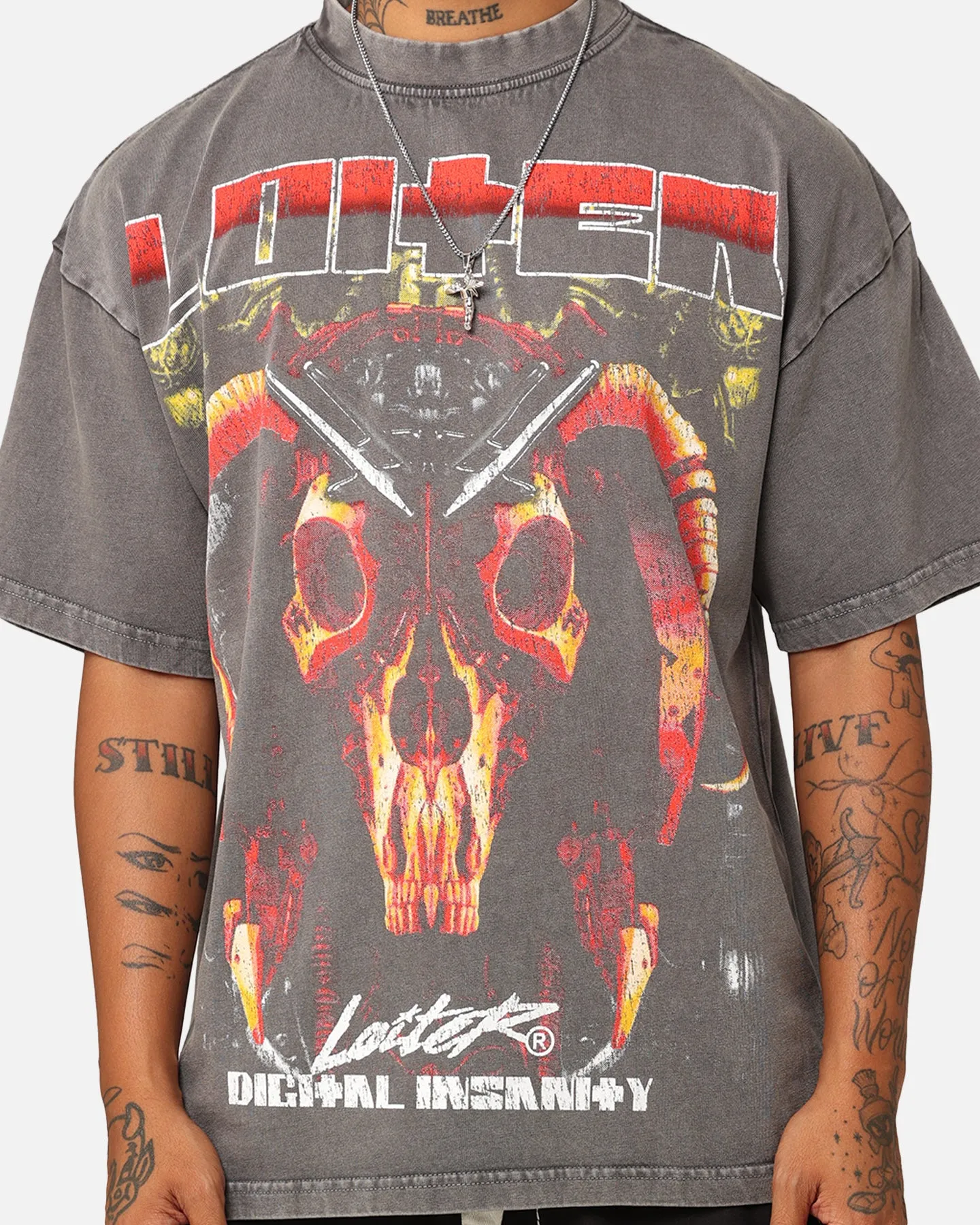 Loiter Digital Insanity Vintage T-Shirt Charcoal Lightweight Wear Bohemian