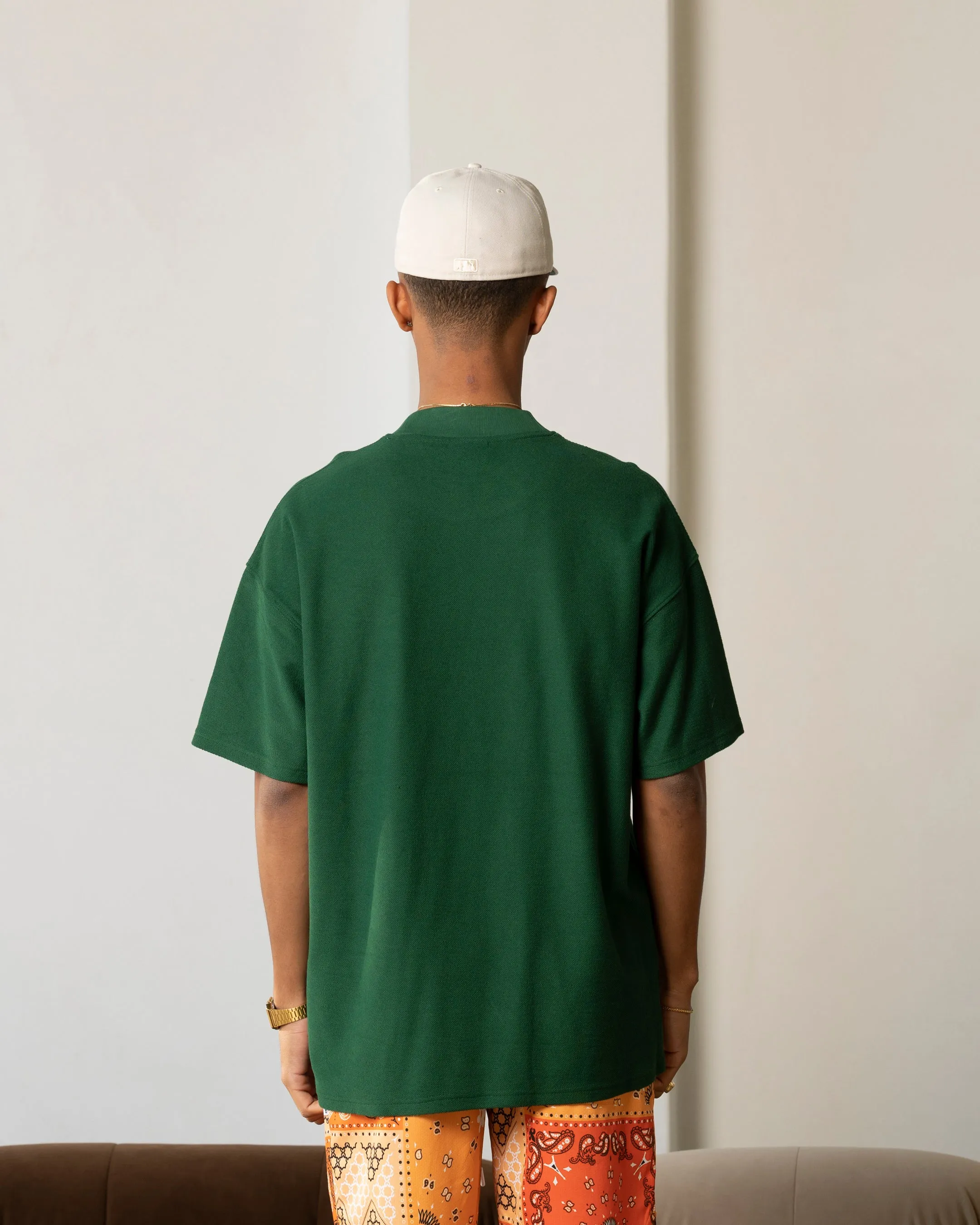 Ruffled edges Cozy Look Wear Carre Terry Oversized T-Shirt Forest Green