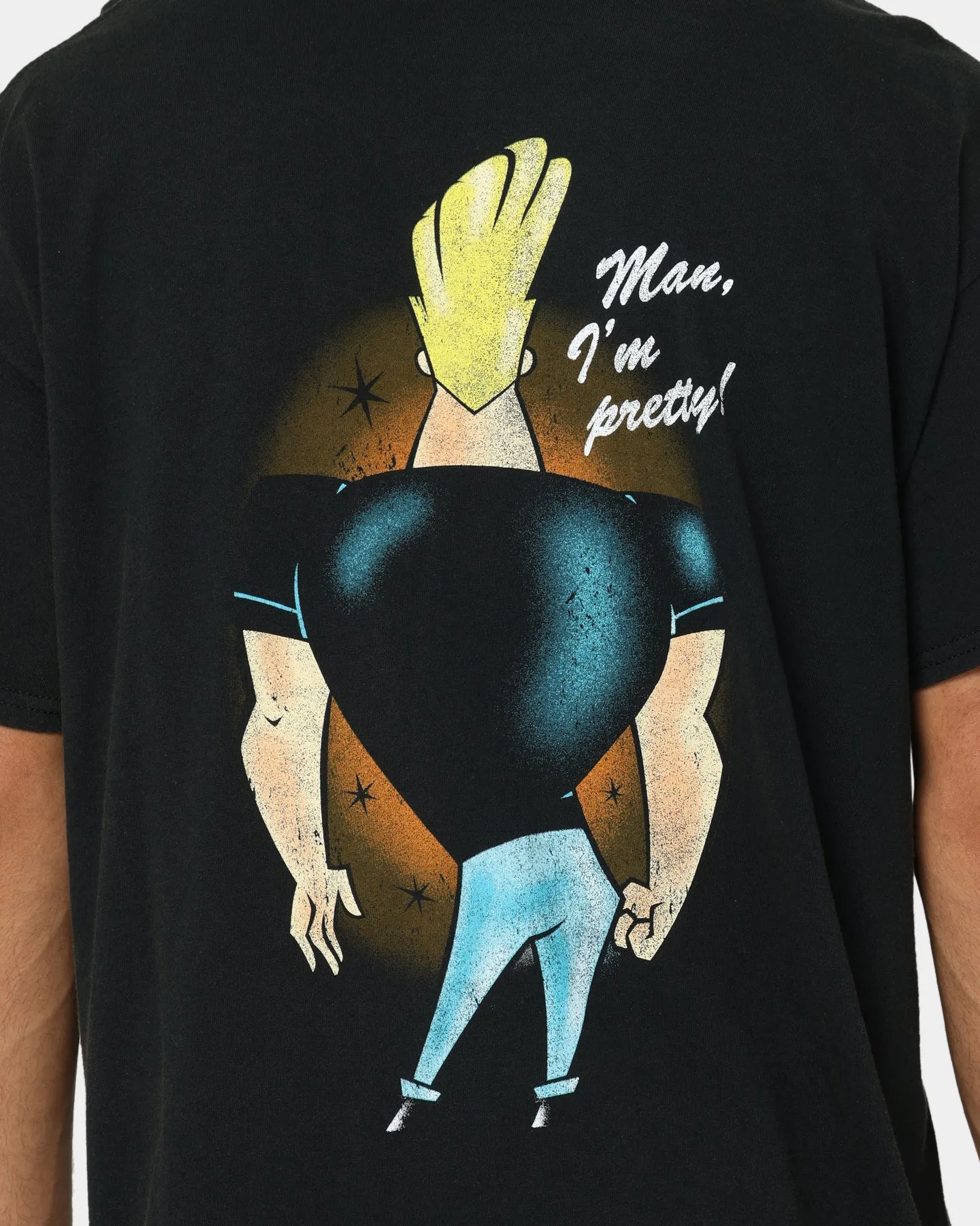 American Thrift X Johnny Bravo Man, I'm Pretty Vintage T-Shirt Black Wash UV Protection Solid color purity
