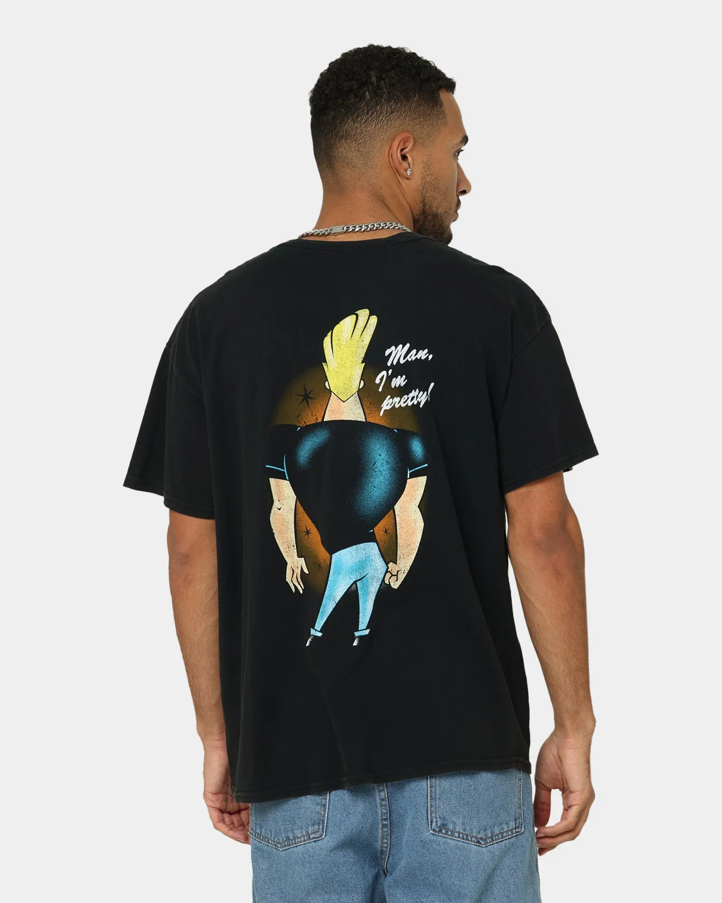 American Thrift X Johnny Bravo Man, I'm Pretty Vintage T-Shirt Black Wash Street Casual Look