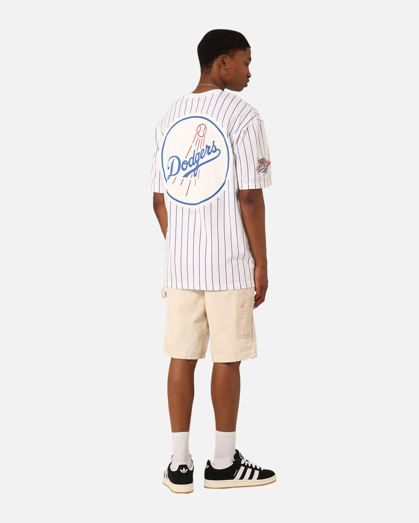 light layering Versatile Wearable New Era Los Angeles Dodgers T-Shirt White Pinstripe