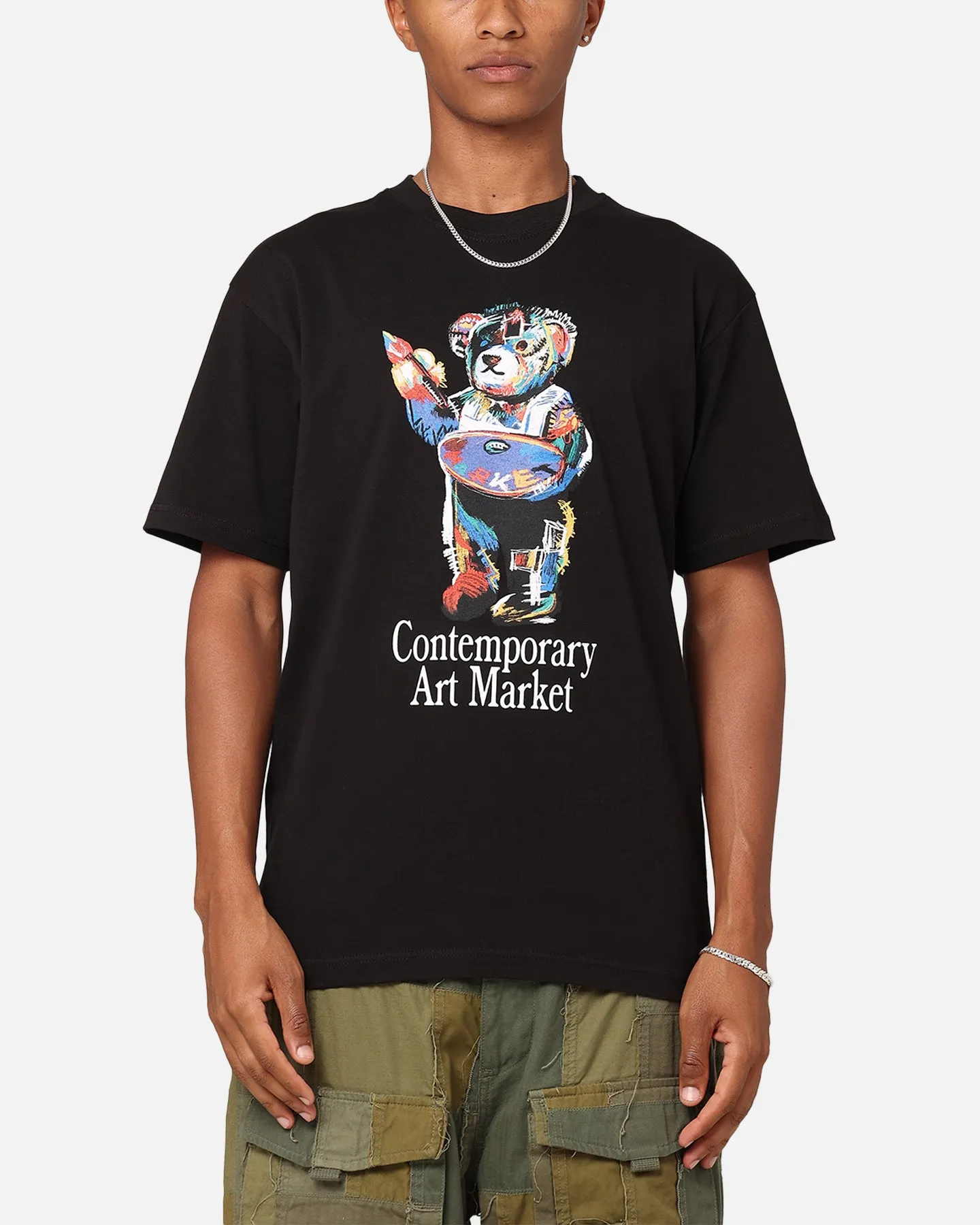Summer Fashion Market Art Market Bear T-Shirt Black