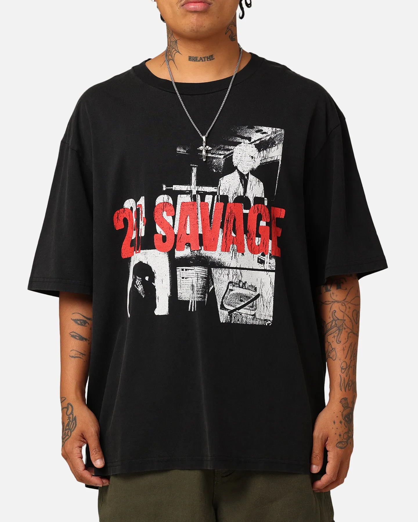 21 Savage American Dream T-Shirt Washed Black Quality Fabric Minimal Comfort