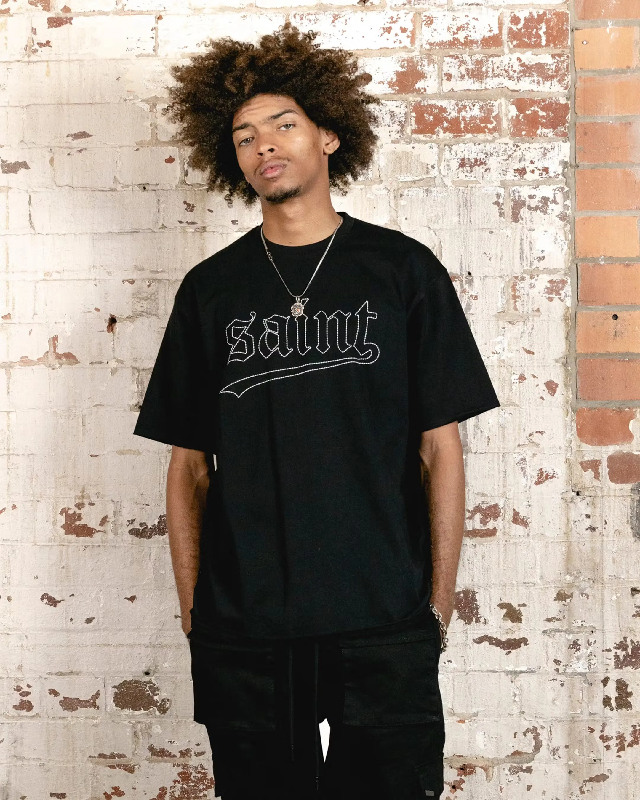 Easygoing Design Saint Morta Allstar Embroidered Drop T-Shirt Black/White