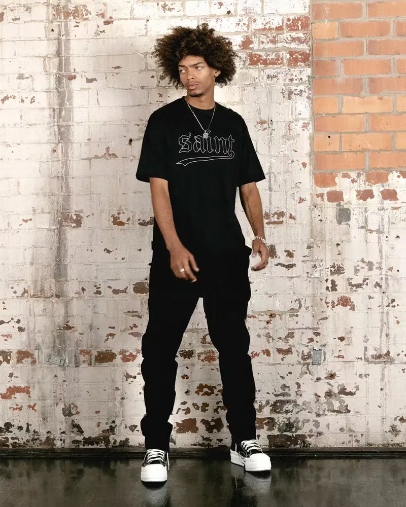 Low Profile Collar Saint Morta Allstar Embroidered Drop T-Shirt Black/White