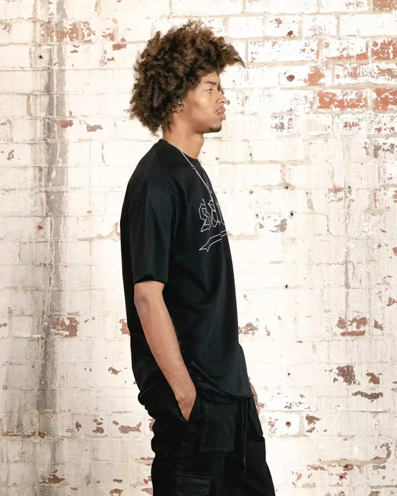 Fashion Fit Breathable Mesh Panels Saint Morta Allstar Embroidered Drop T-Shirt Black/White