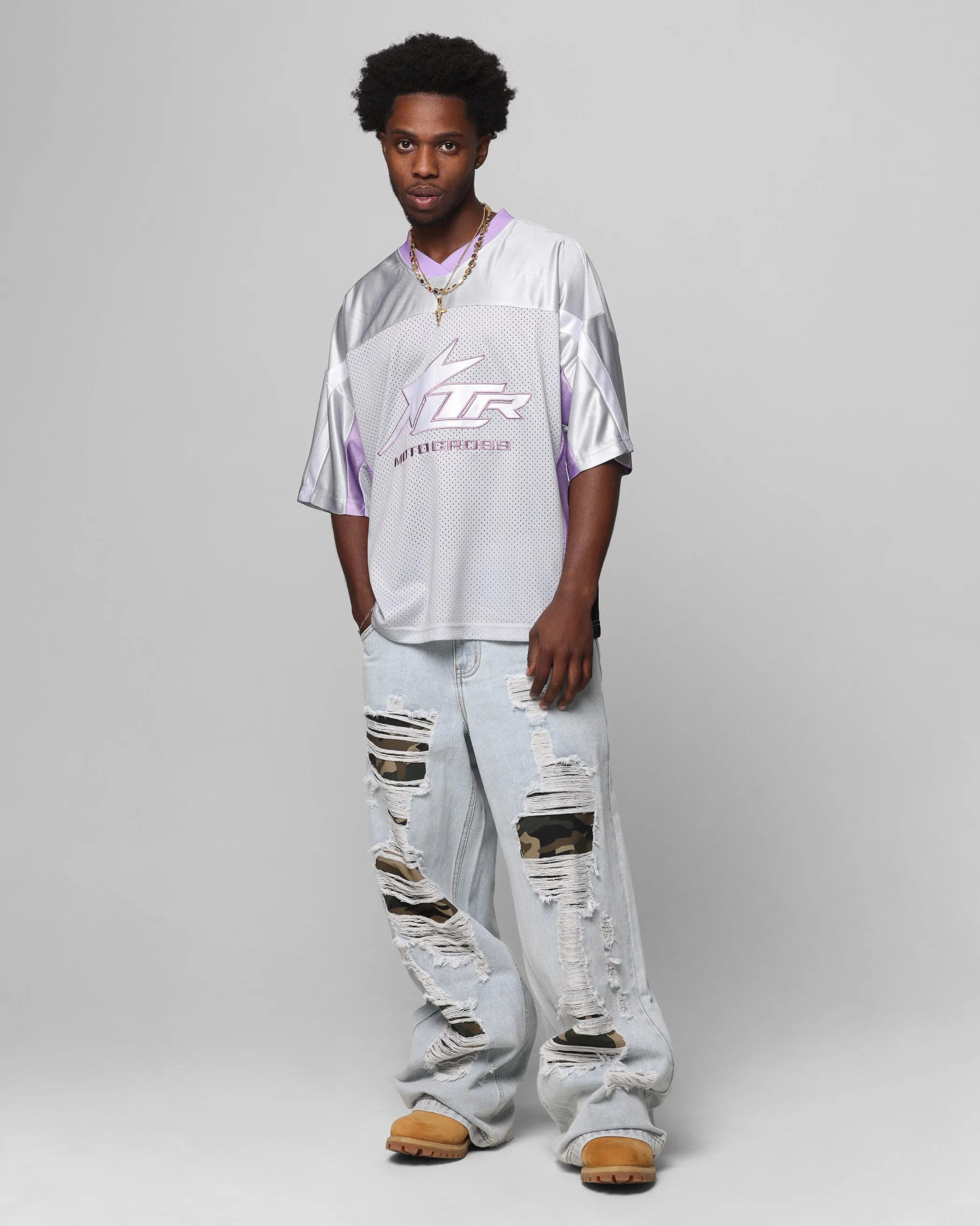 Loiter Collateral Distressed Jeans Denim Camo TearResistantPanels Fashion Comfort Wear