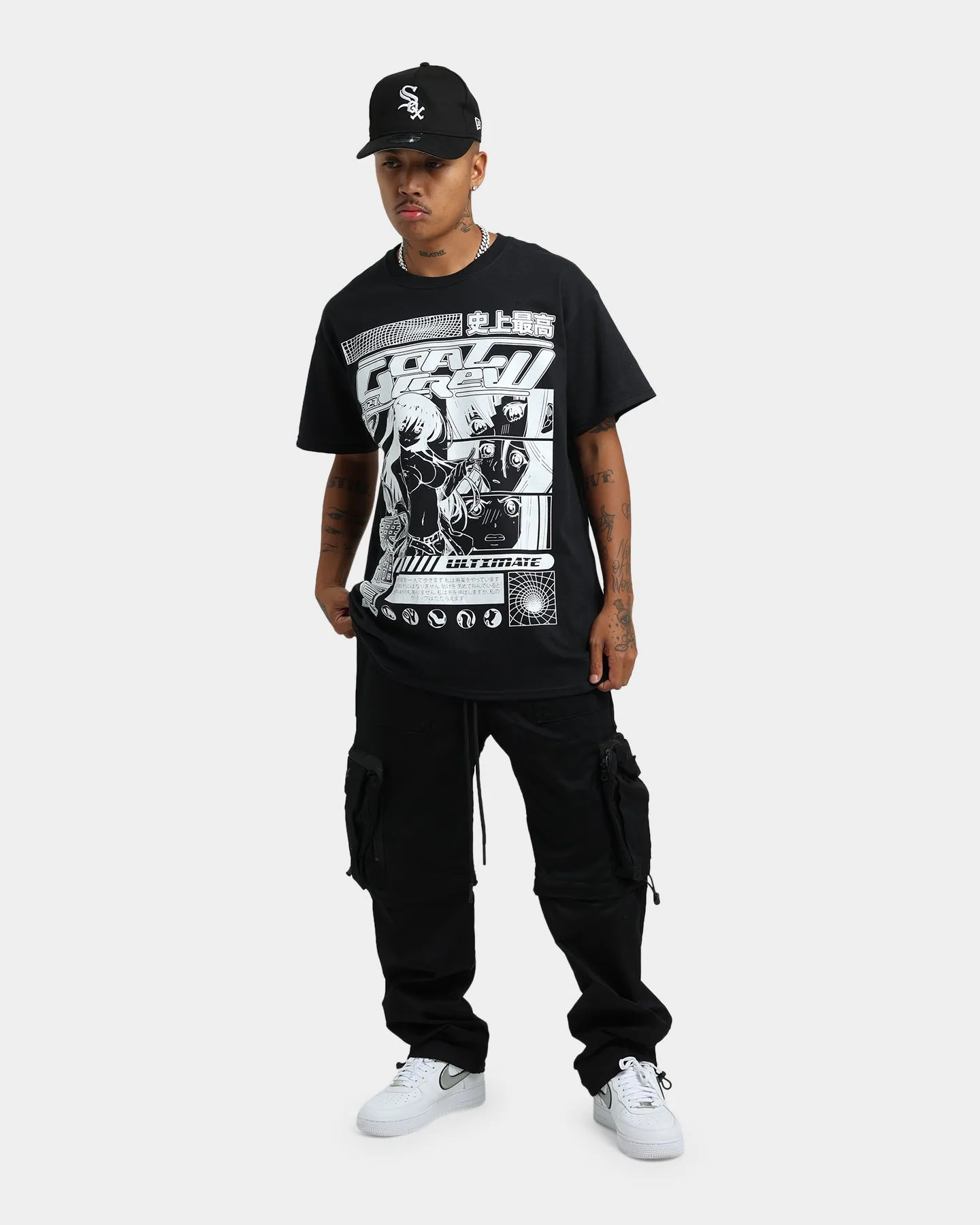 Anti Perspiration Lining Easy Wear Look Goat Crew Original Anime Vintage T-Shirt Off Black