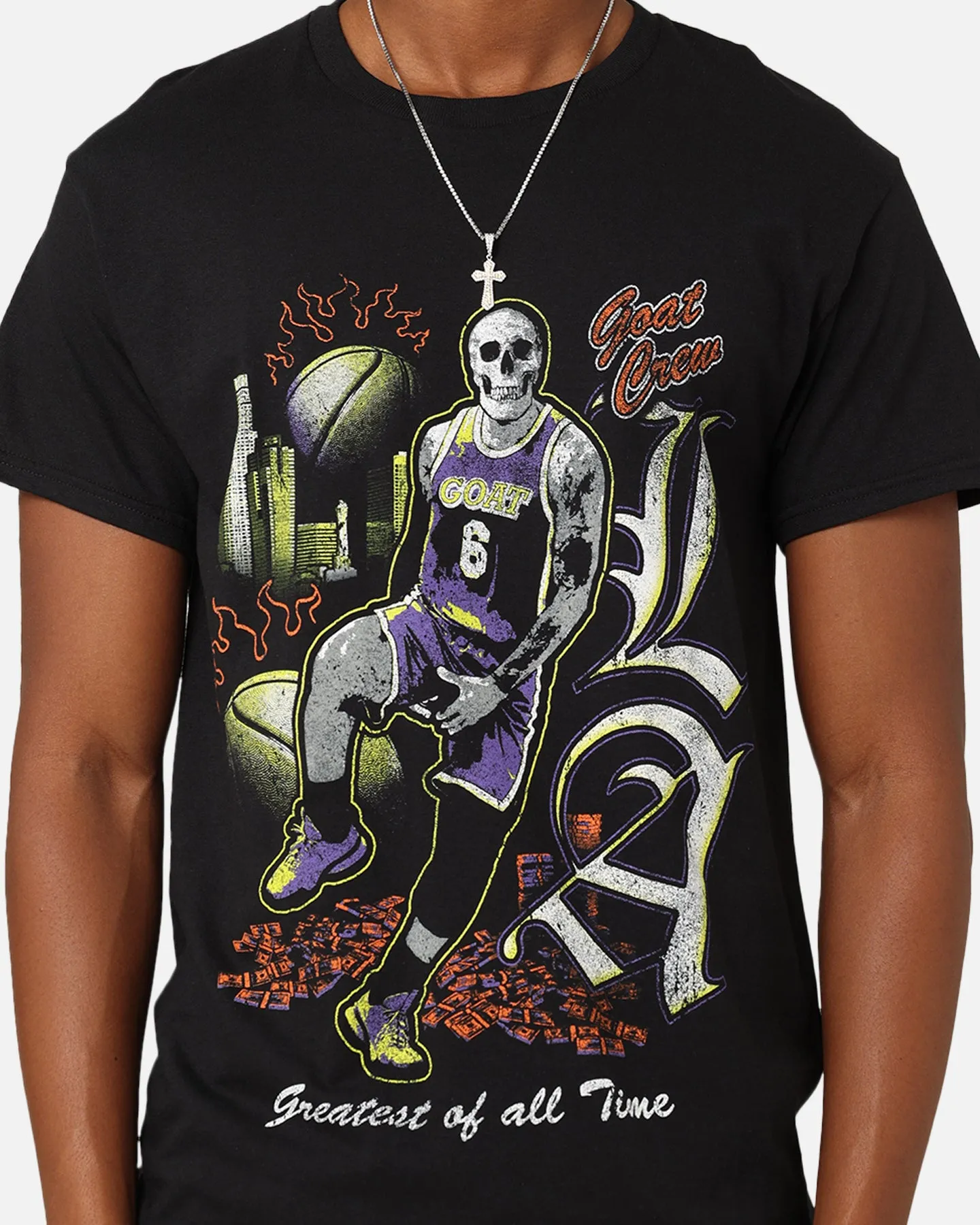 Fit For All Stretchable Knit Goat Crew Big LA Baller T-Shirt Black
