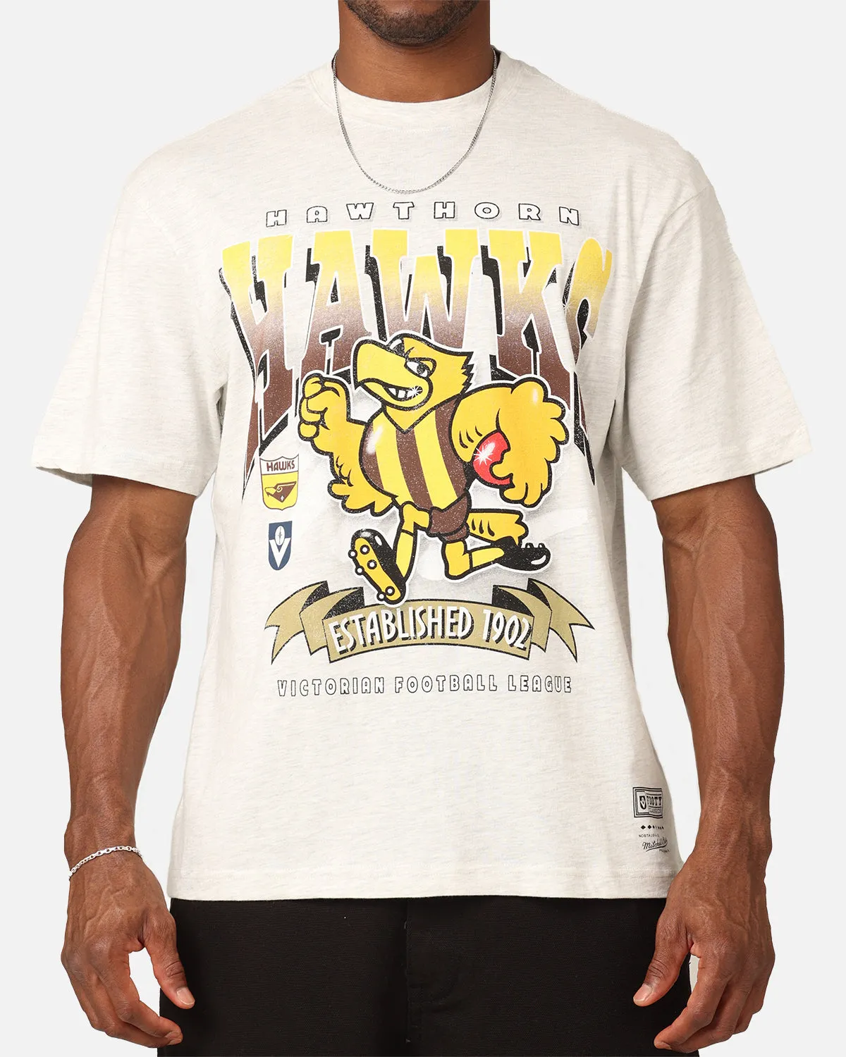 Mitchell & Ness Hawthorn Hawks Character T-Shirt Silver Marle Simple Style