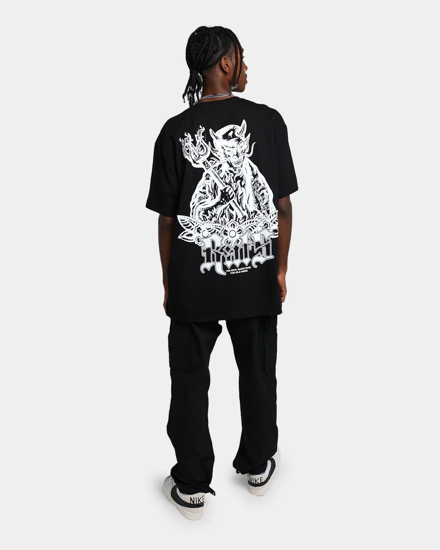 Rats Get Fat Idle Hands T-Shirt Black V neck elegance Denim combination
