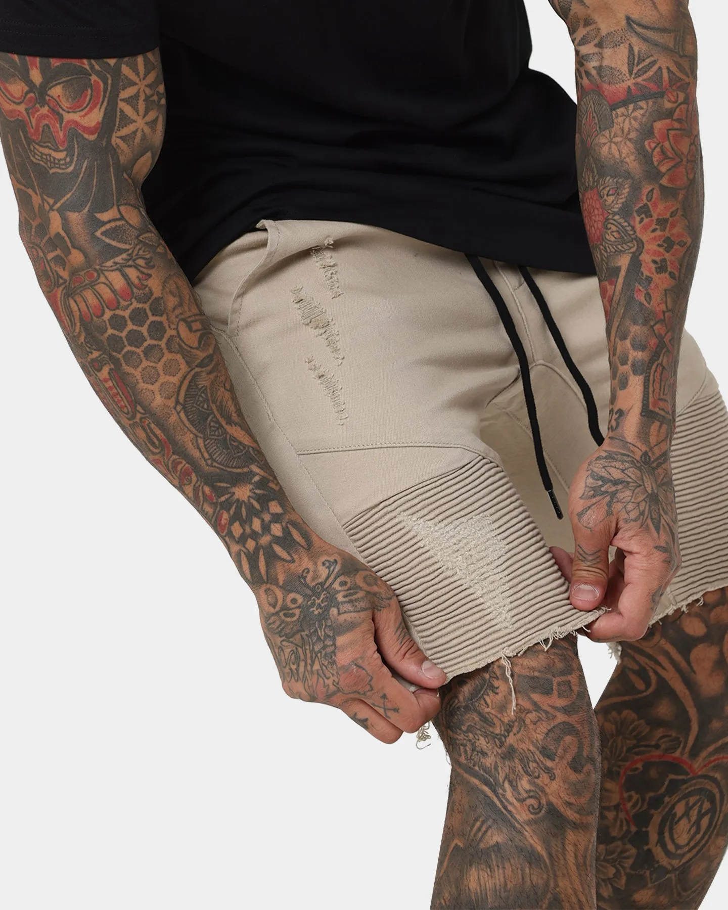 Saint Morta United Distressed Biker Shorts Stone Flexible Stitching Water Repellent Coating
