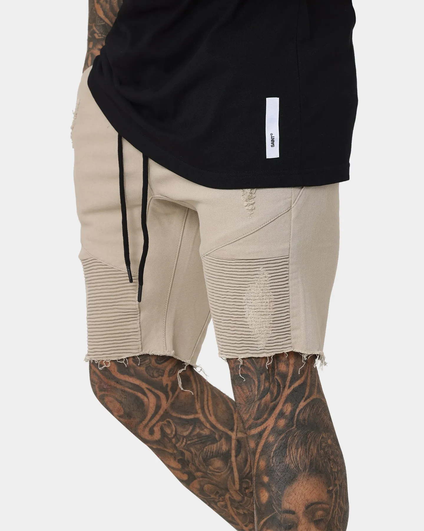 Saint Morta United Distressed Biker Shorts Stone Ultra Breathable