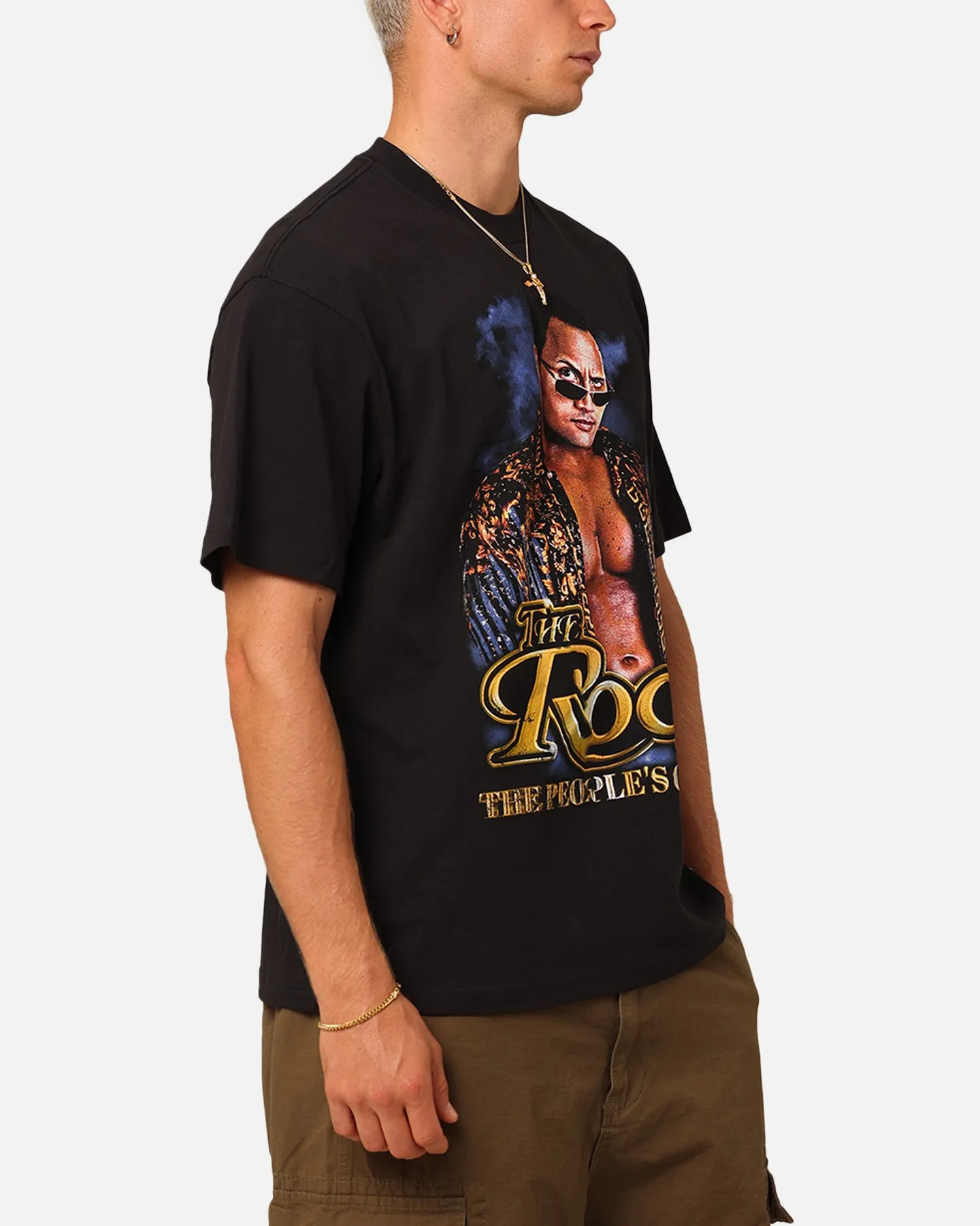 Comfy Casual Active Comfort Wear Mitchell & Ness X WWE Dwayne "The Rock" Johnson The People's Champ T-Shirt Overdyed Black