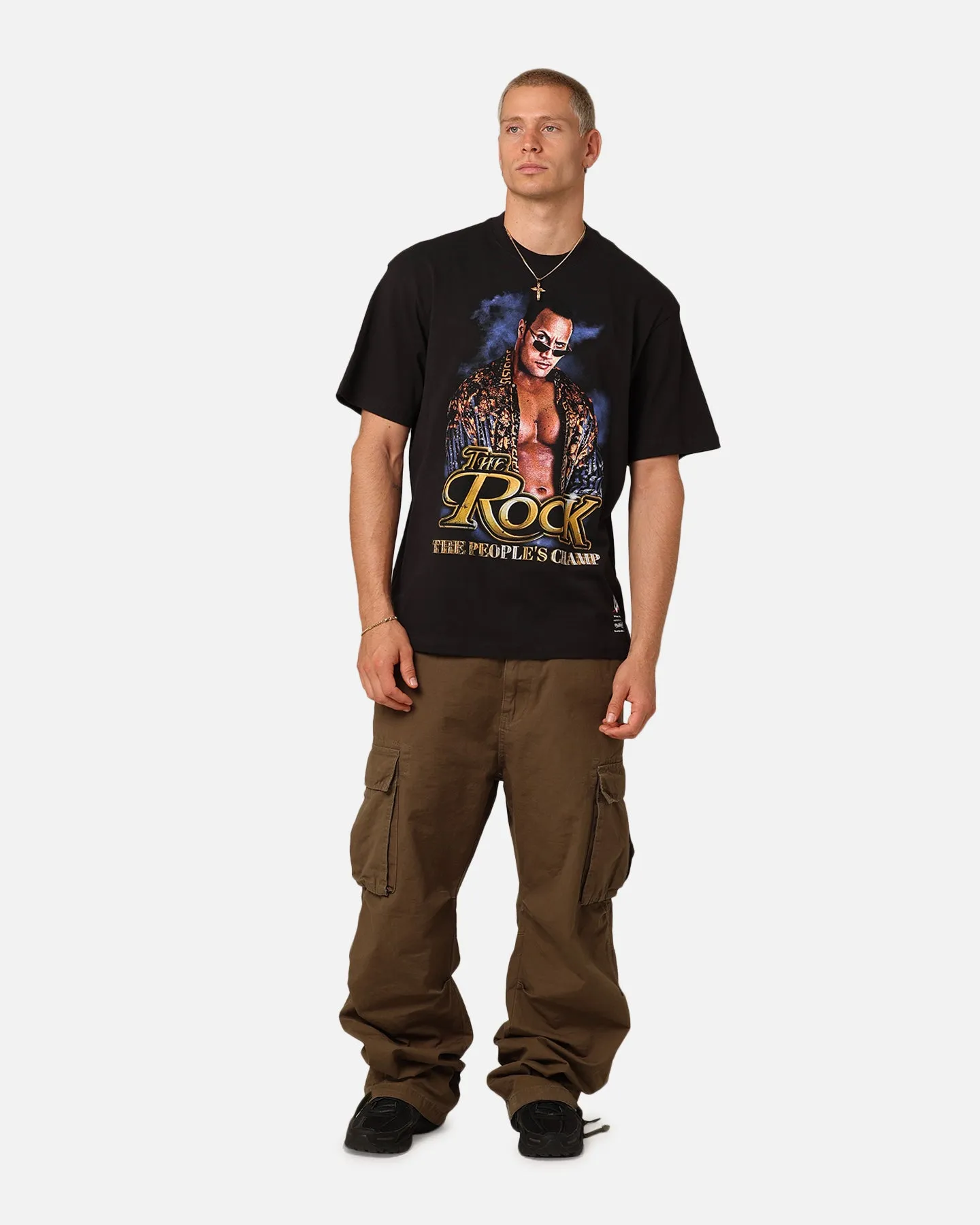 Multi Panel Structure Teenager coolness Mitchell & Ness X WWE Dwayne "The Rock" Johnson The People's Champ T-Shirt Overdyed Black