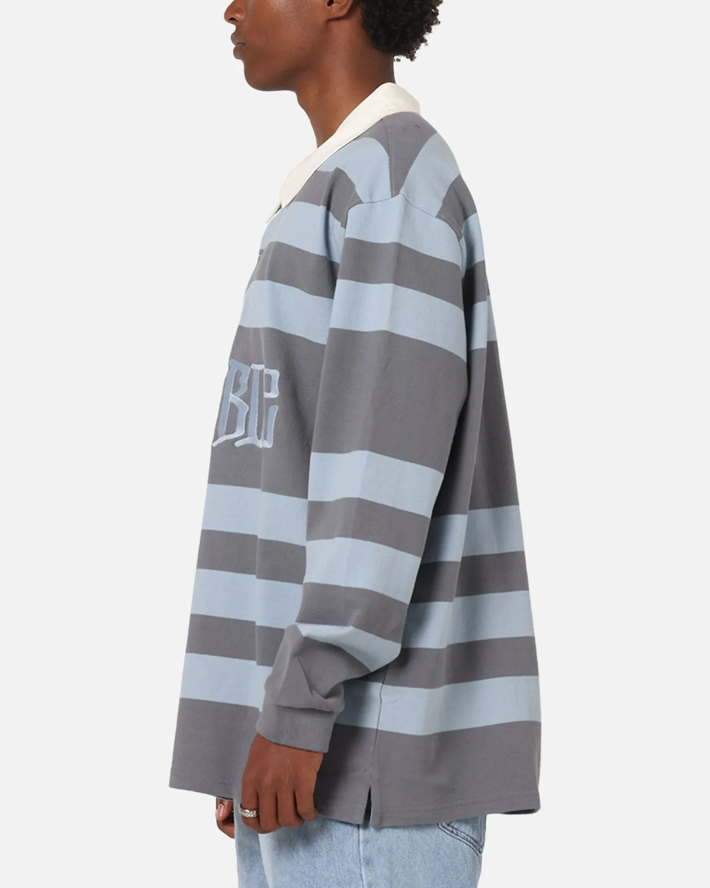 Seamless Shoulder S Double PK Stripe Rugby Polo Baby Blue