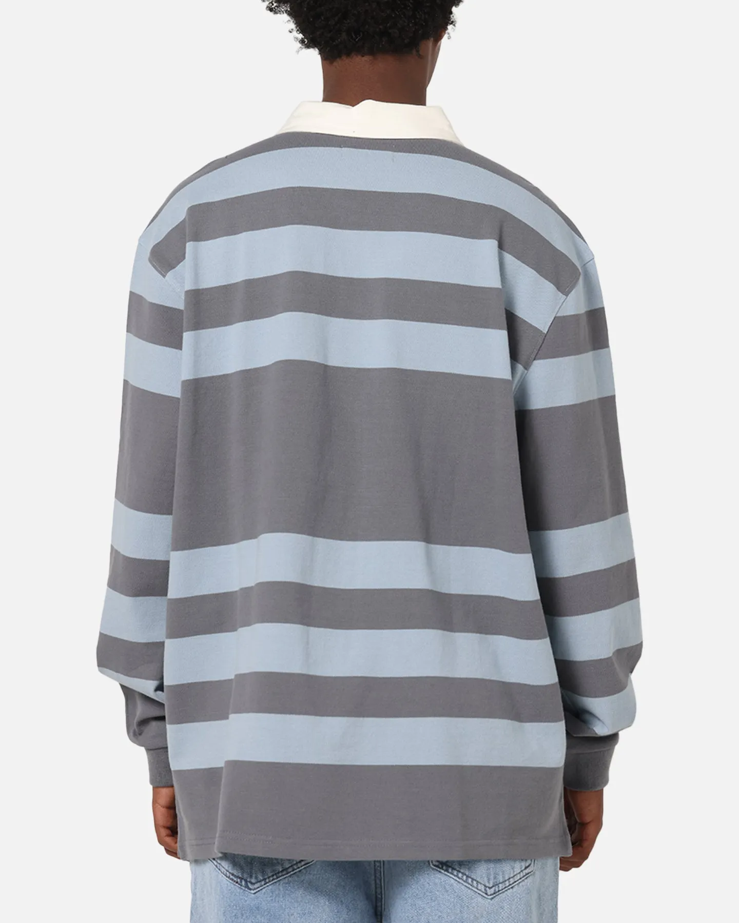 S Double PK Stripe Rugby Polo Baby Blue Breathable knit golf club