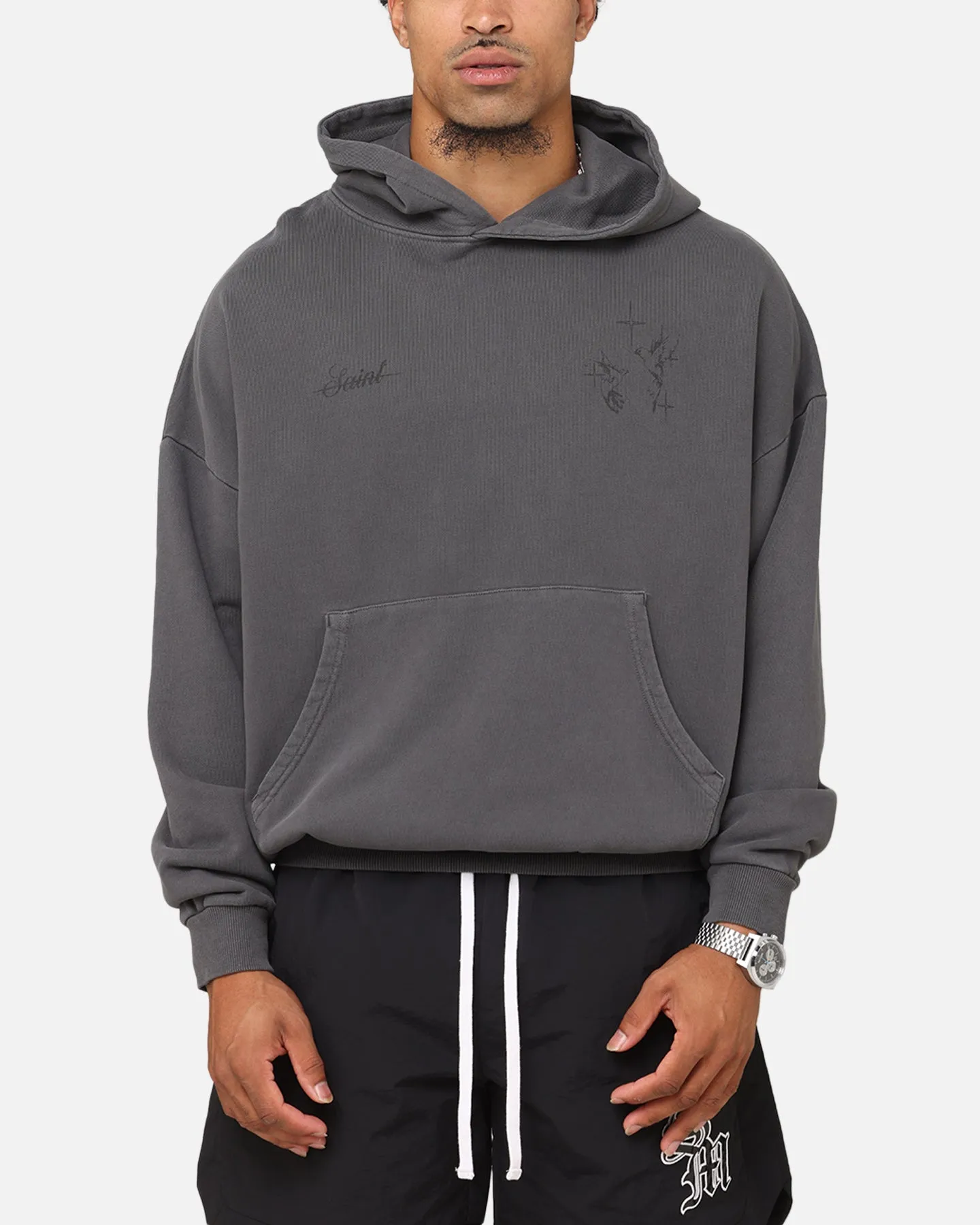 Ergonomic Seams Minimalist Lifestyle Saint Morta Destiny Rising Boxy Hoodie Washed Black